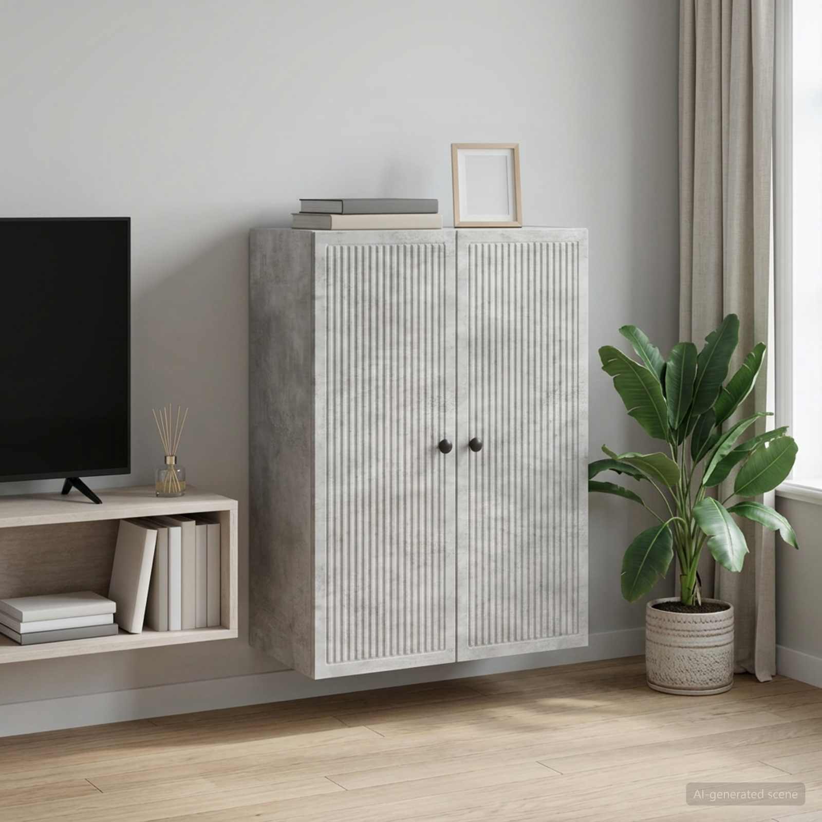 Seinale kinnitatav kapp Betoonhall 66 x 34,5 x 90 cm Tehispuit