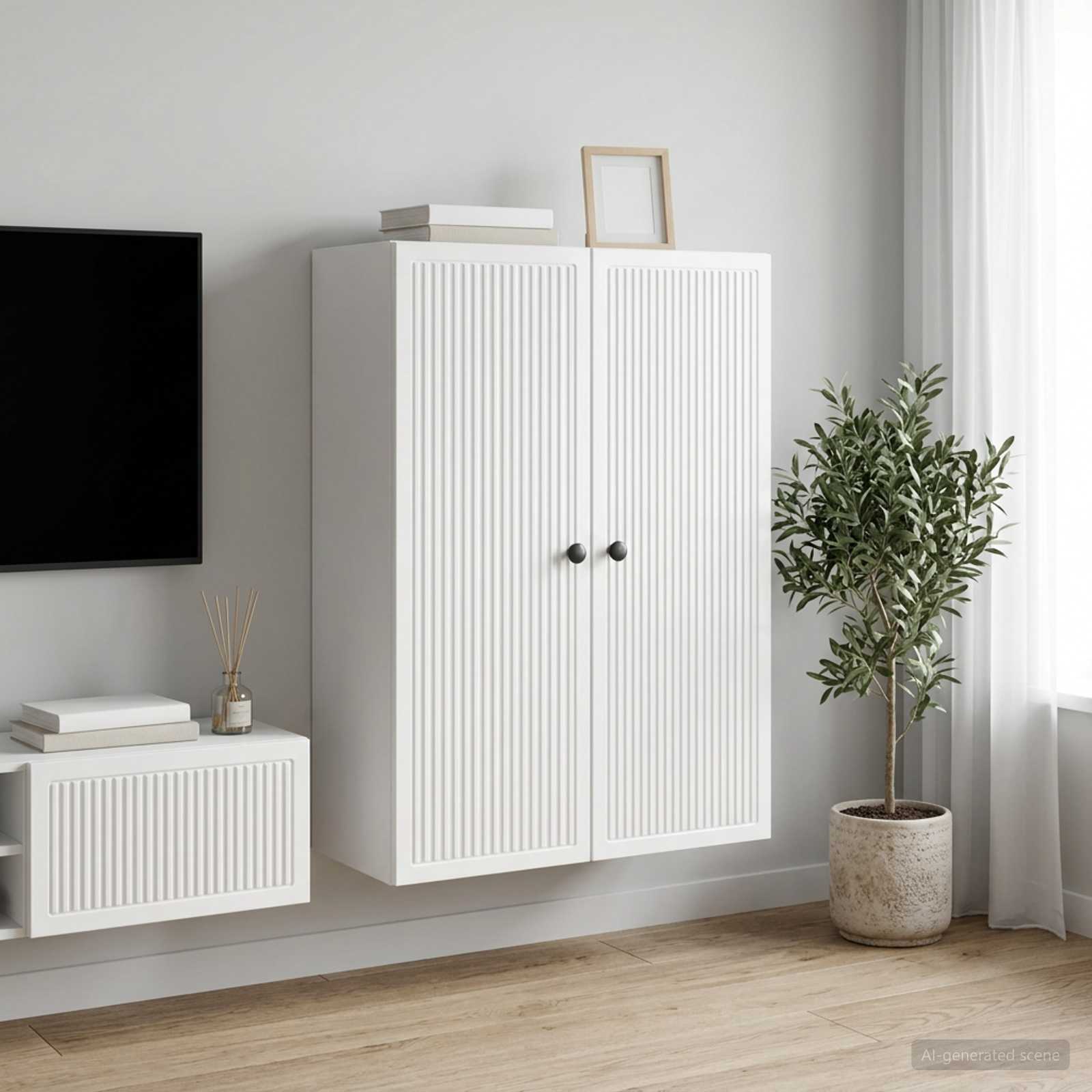 Seinale kinnitatav kapp Kõrgläikega valge 66 x 34,5 x 90 cm