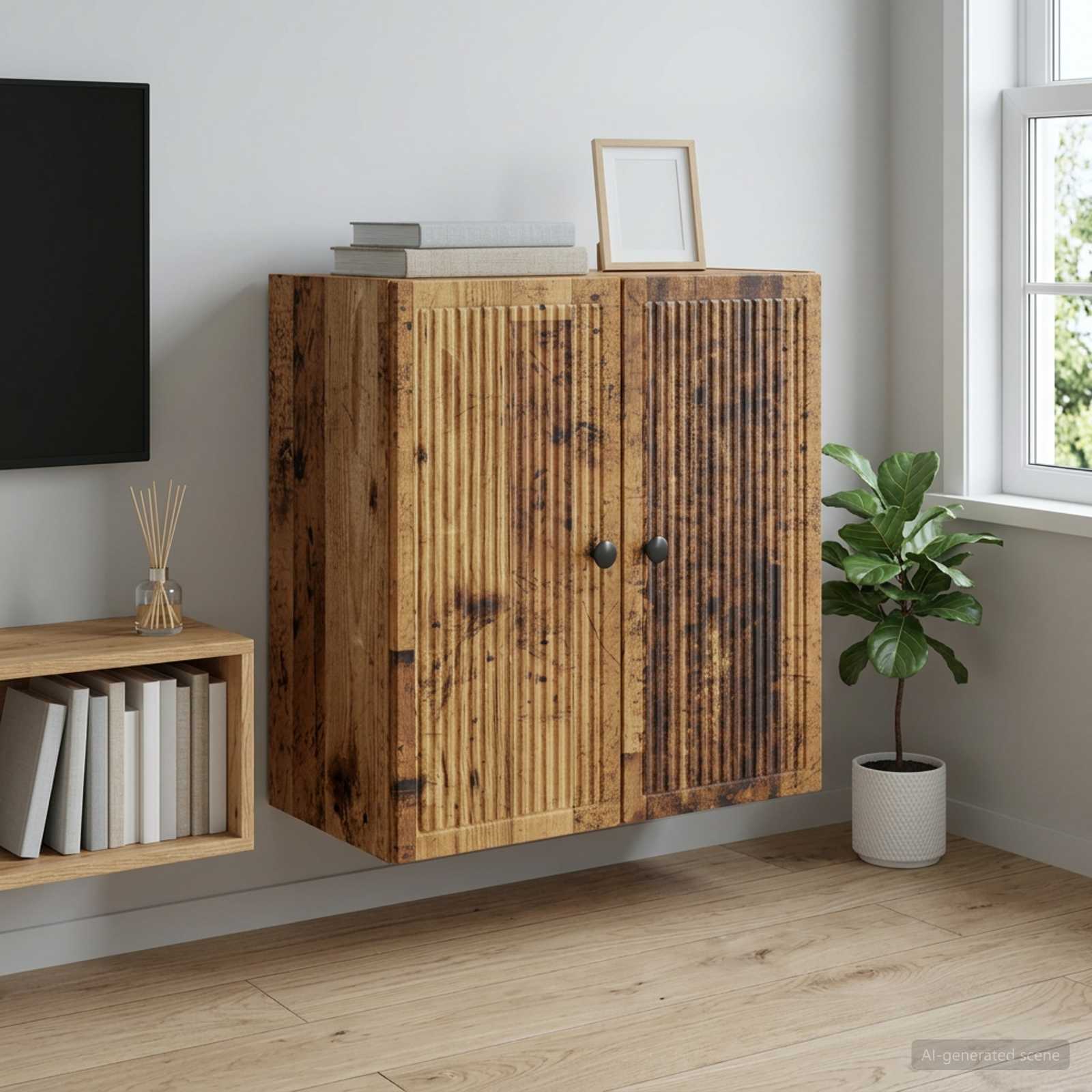 Seinale kinnitatav kapp Vana puit 59 x 31 x 60 cm Tehispuit