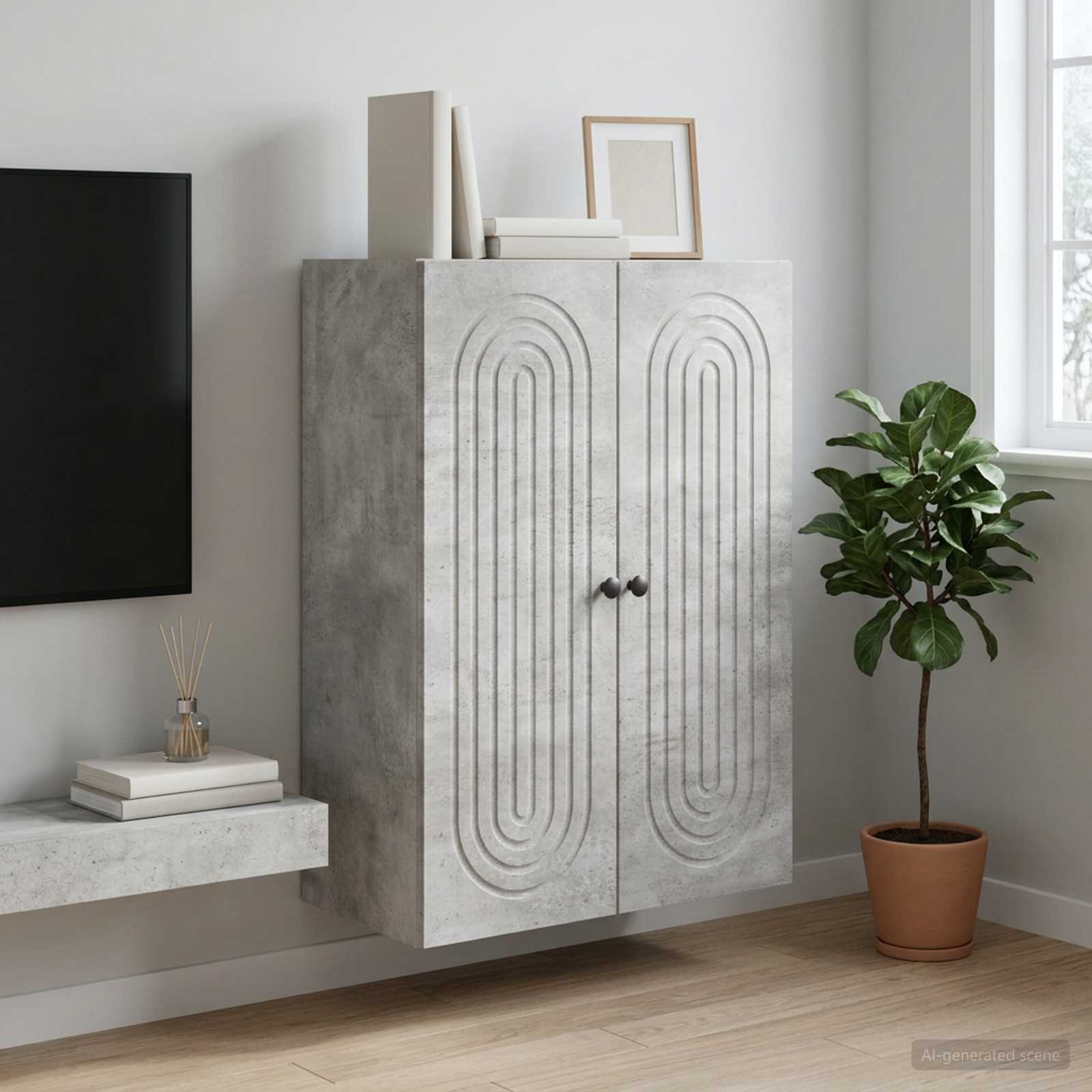 Seinale kinnitatav kapp Betoonhall 66 x 34,5 x 90 cm Tehispuit