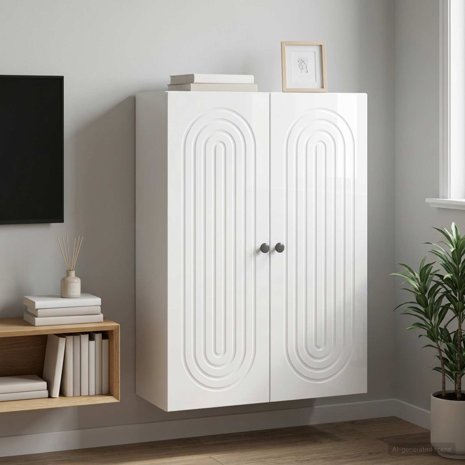 Seinale kinnitatav kapp 66 x 34,5 x 90 cm Tehispuit