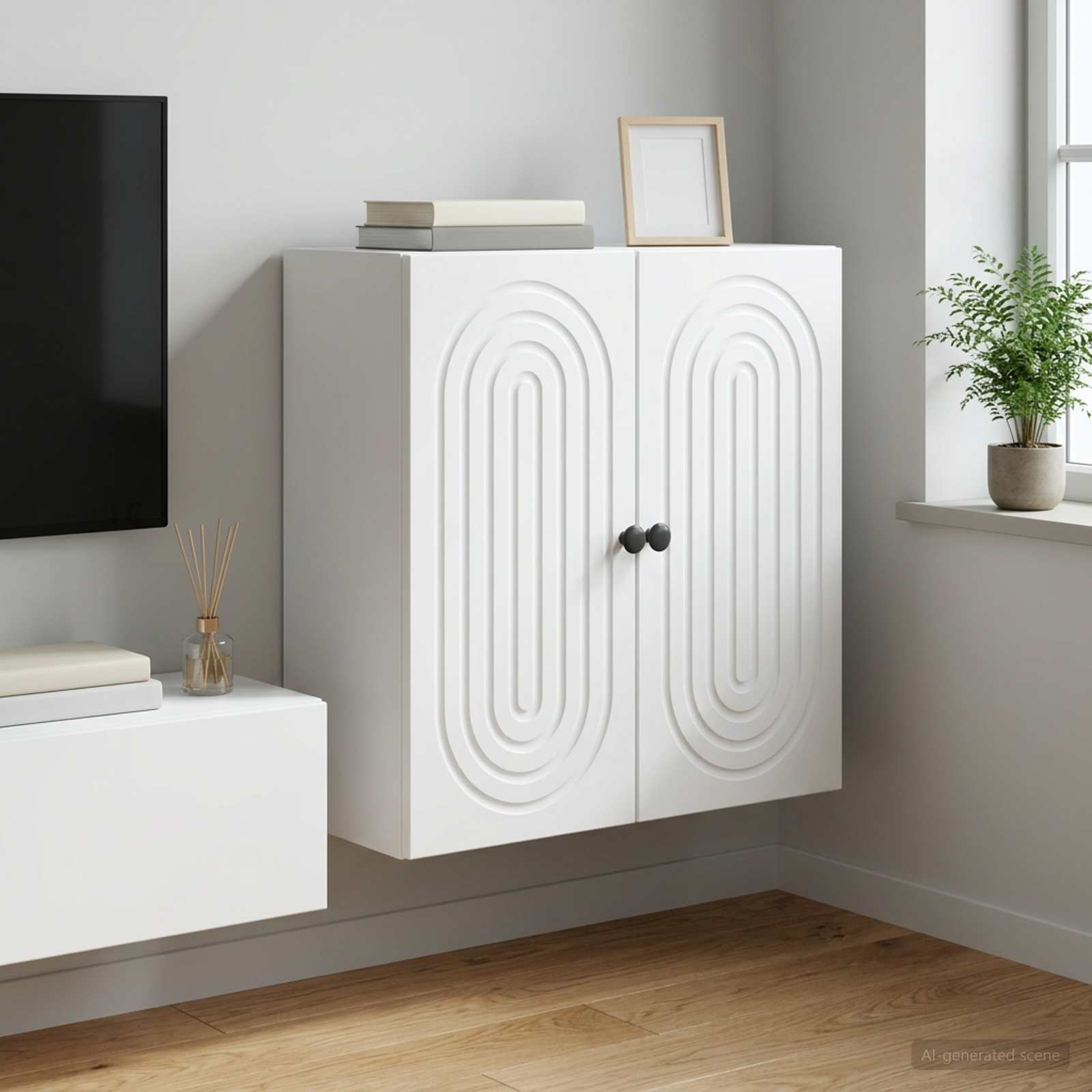 Seinale kinnitatav kapp Valge 59 x 31 x 60 cm Tehispuit