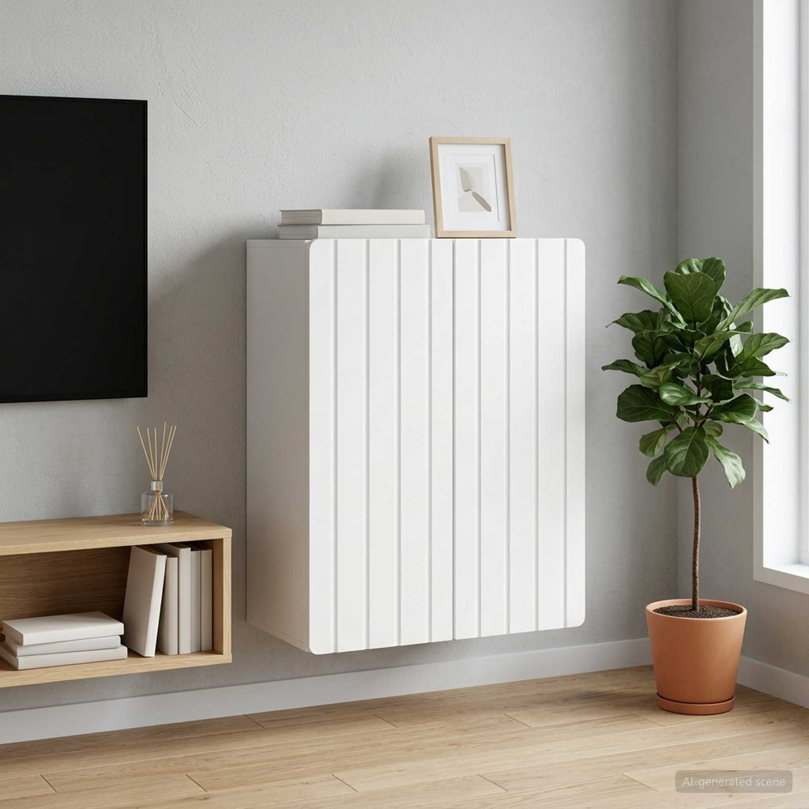 Seinale kinnitatav kapp Valge 59 x 31 x 64 cm Tehispuit