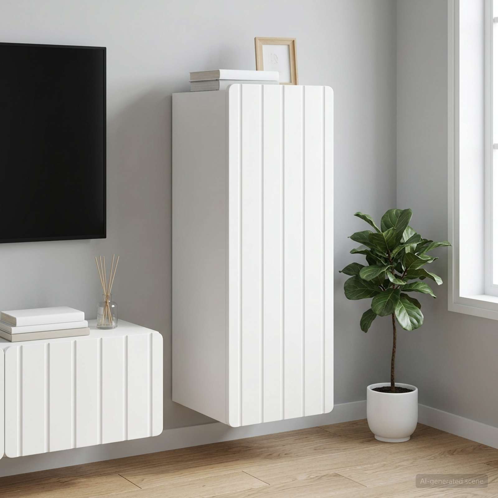 Seinale kinnitatav kapp 33 x 34,5 x 93,5 cm Tehispuit Valge