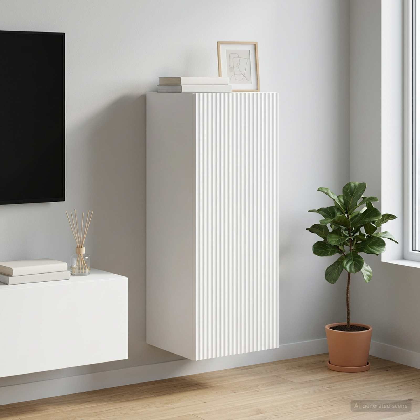 Seinale kinnitatav kapp 33 x 34,5 x 90 cm Tehispuit Valge