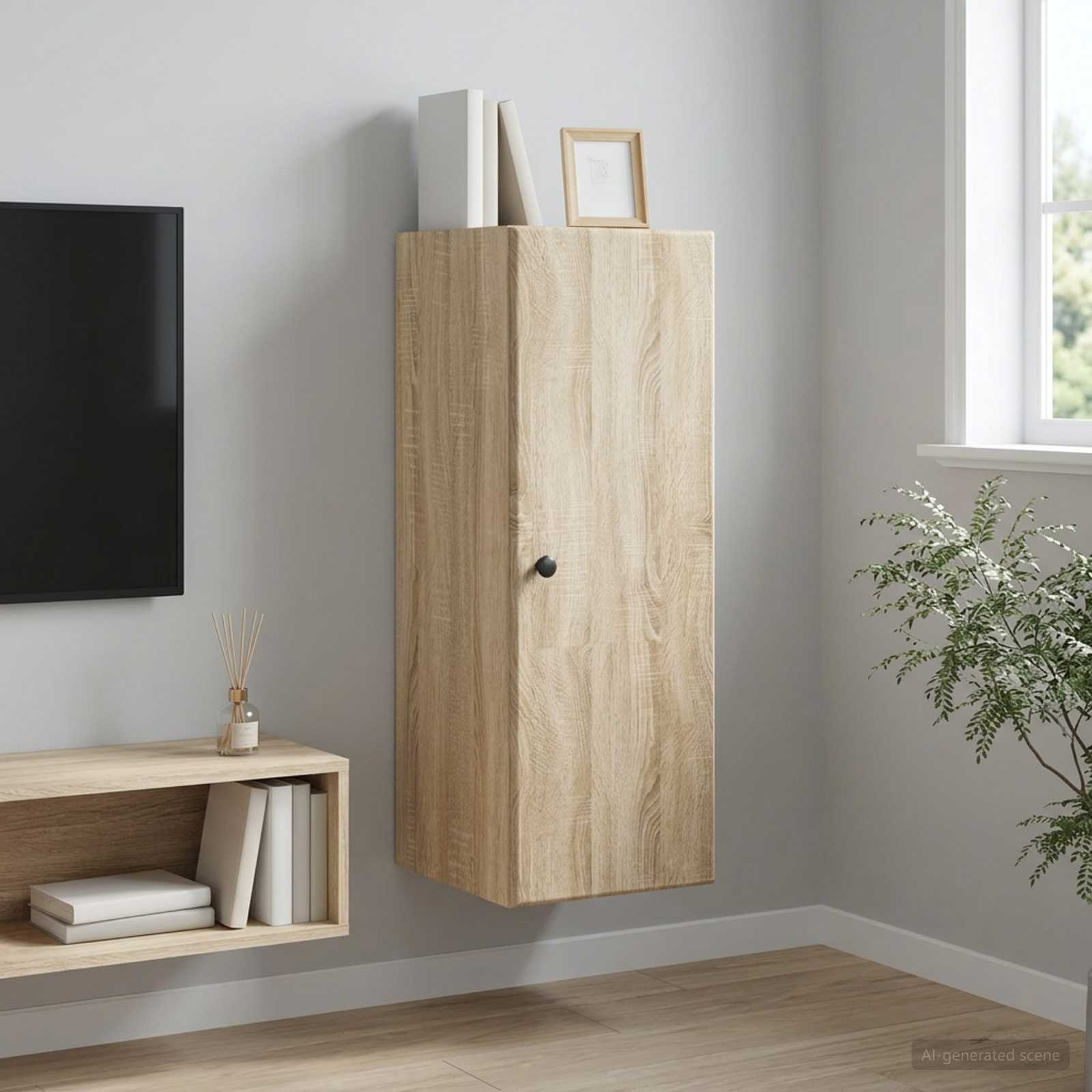 Seinale kinnitatav kapp 33 x 34,5 x 90 cm Tehispuit Sonoma tamm