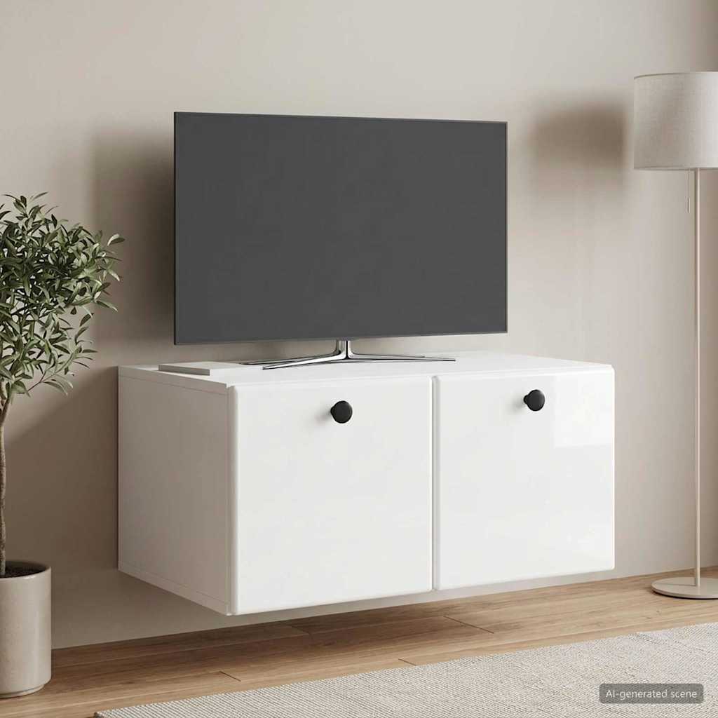 Rippuv TV kapp 59,5 x 41 x 30 cm Kõrgläikega valge Tehispuit