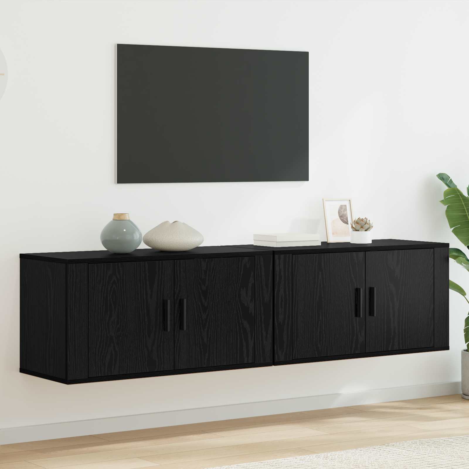 Seinale paigaldatav TV kappi komplekt 2 tk Must tamm Tehispuit