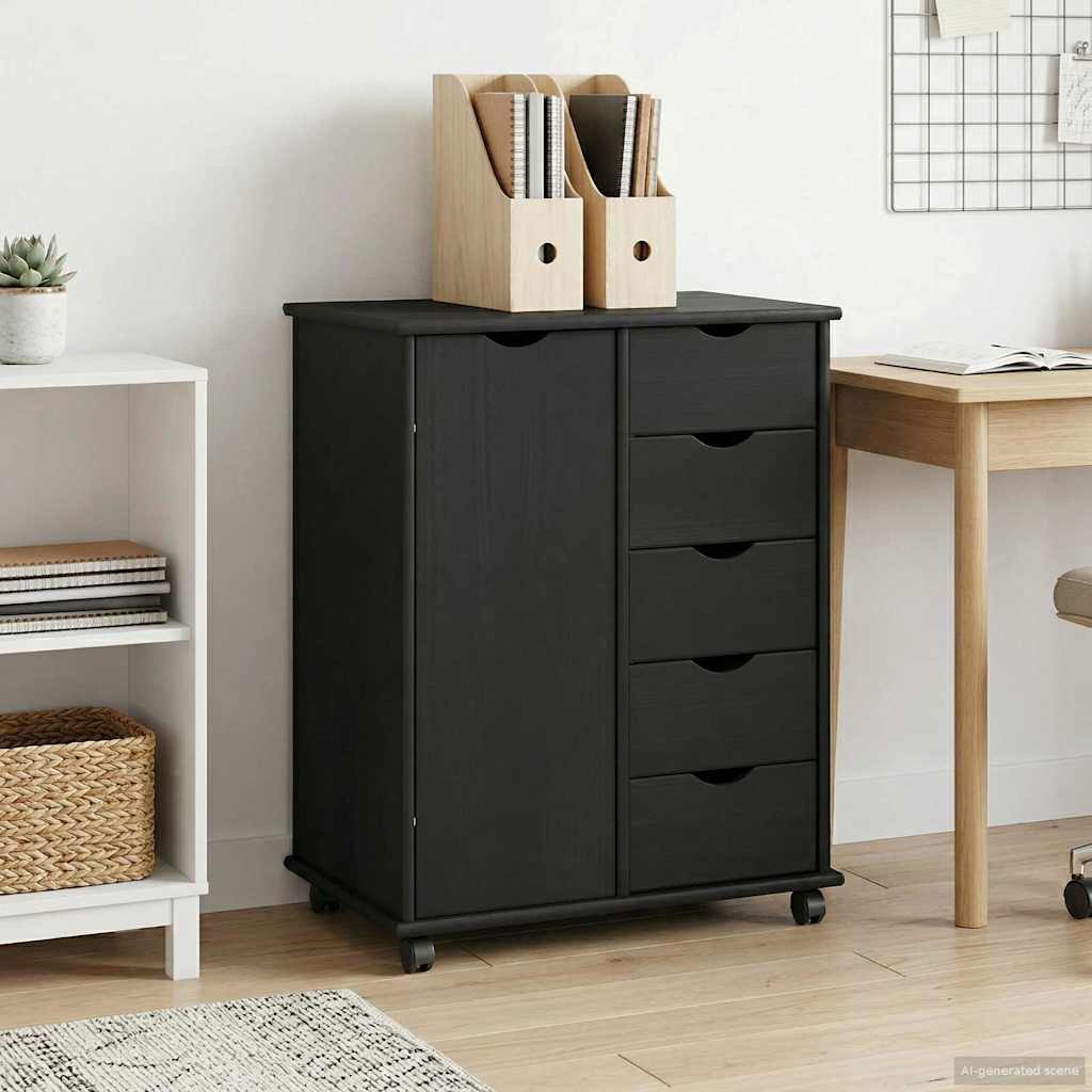 Rattaga kapp 63,5 x 39 x 79 cm Kindel männipuidust Must