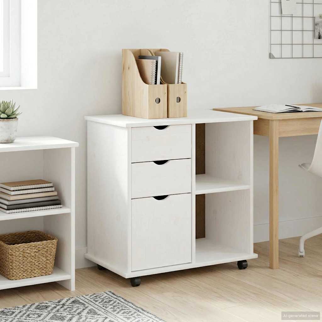 Rattaga kapp 63,5 x 39 x 65,5 cm Kindel männipuidust Valge