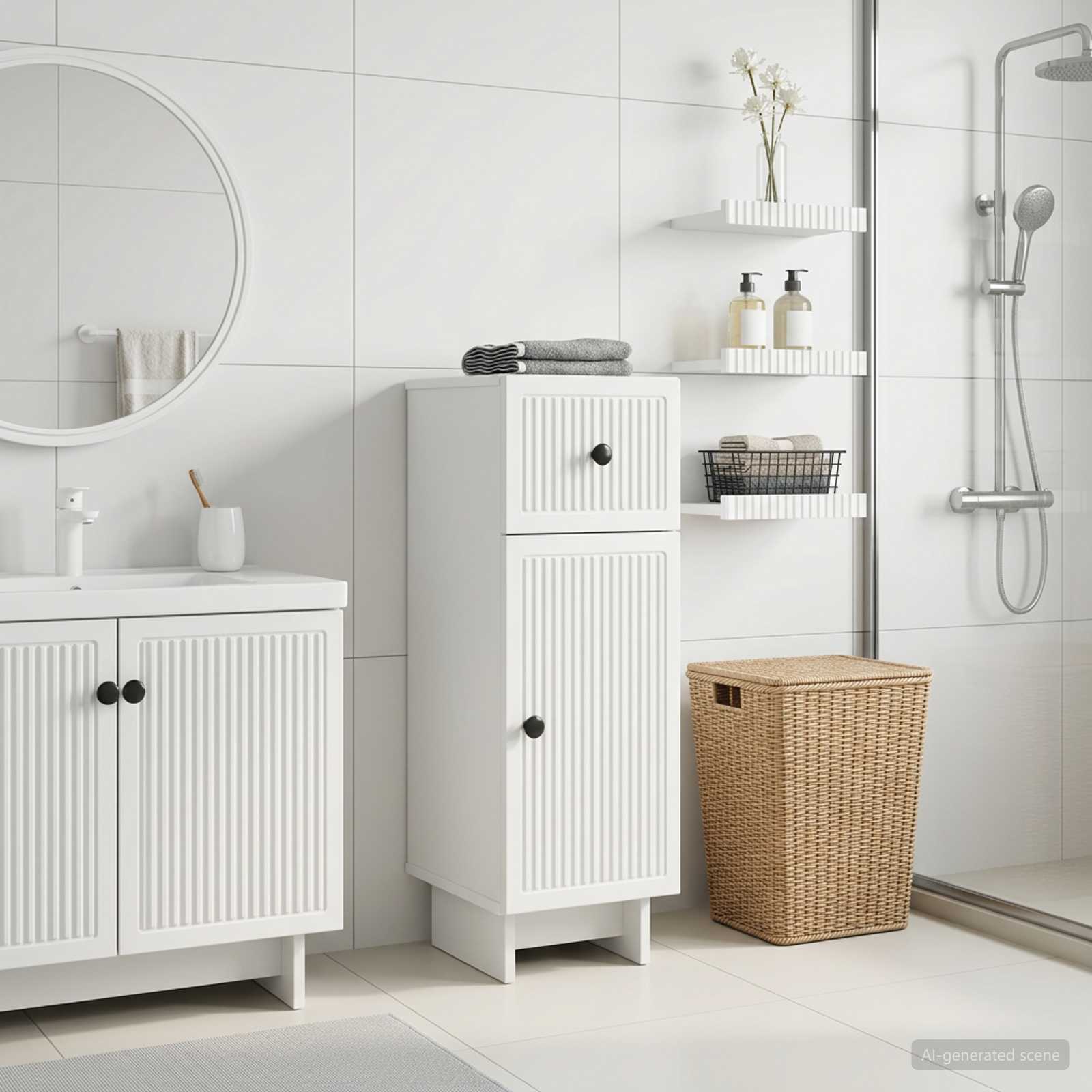 Vannitoa hoiukapp EDE Valge 30 x 31 x 80 cm Tehispuit