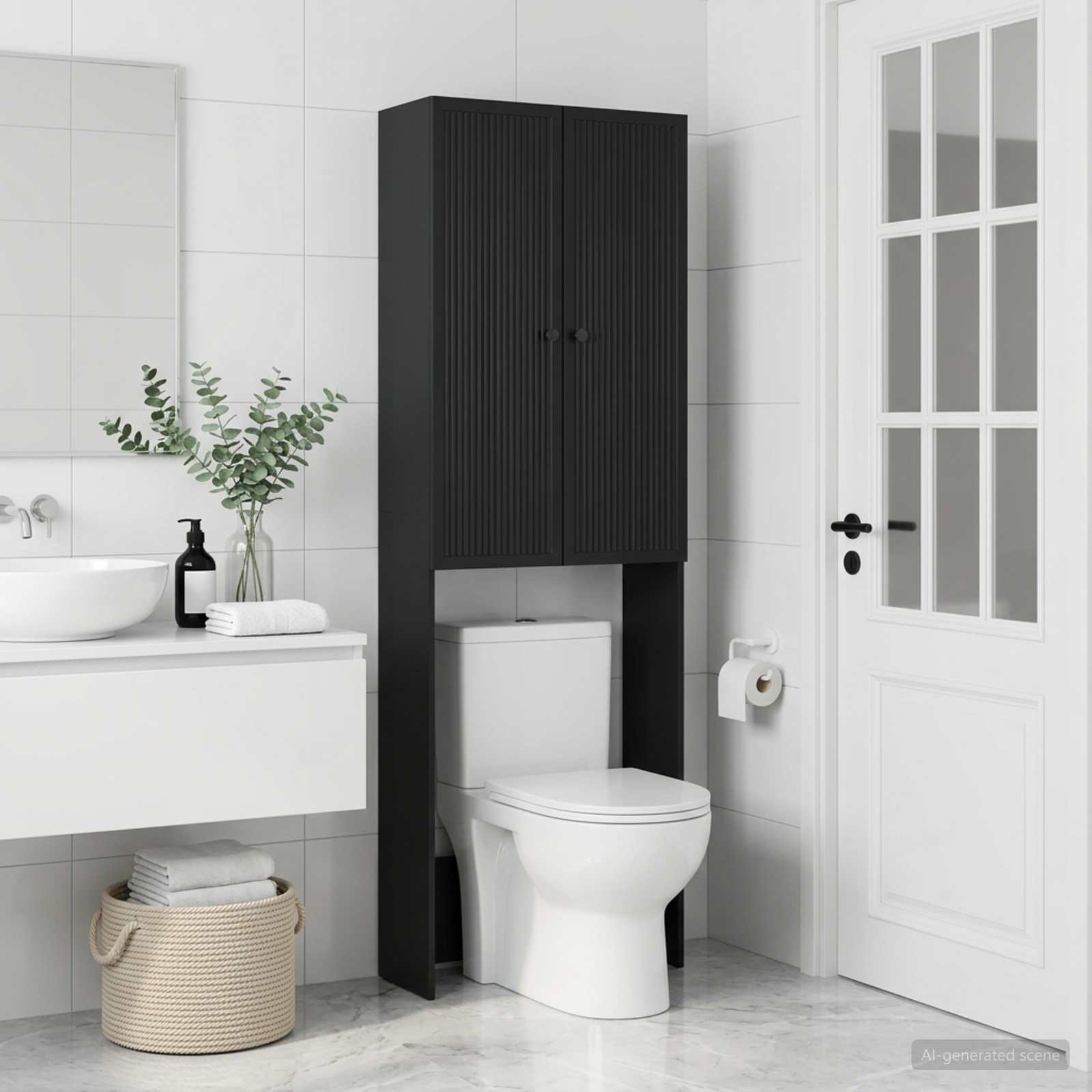 Tualettkabinet EDE Must 66 x 25,5 x 190 cm Tehispuit