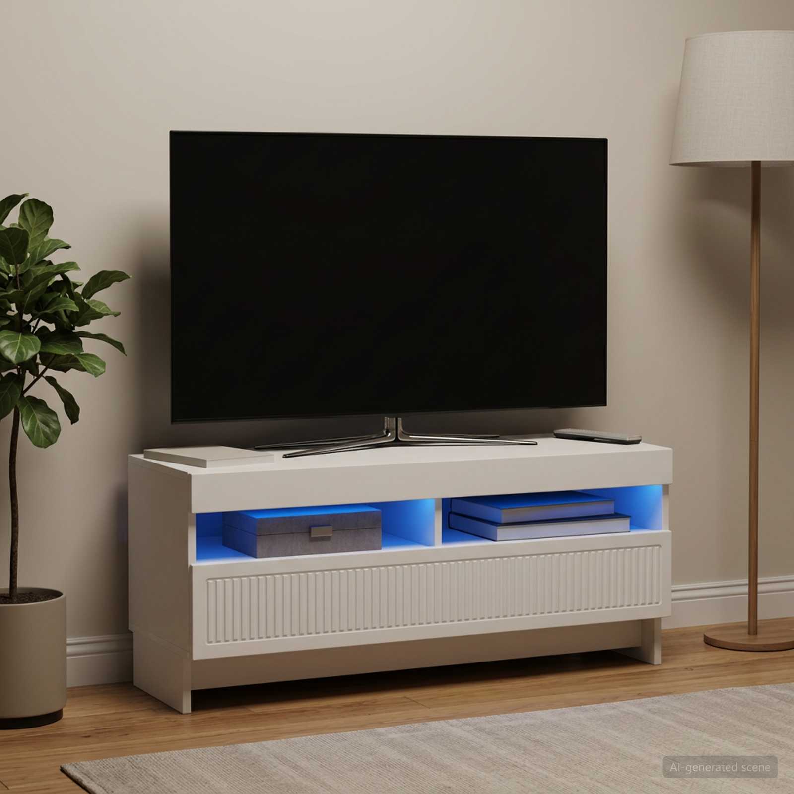 LED TV kapp EDE 100 x 35 x 43 cm Valge Tehispuit