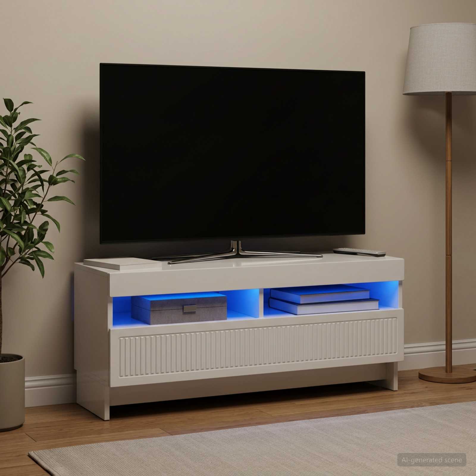 LED TV kapp EDE 100 x 35 x 43 cm Kõrgläikega valge Tehispuit