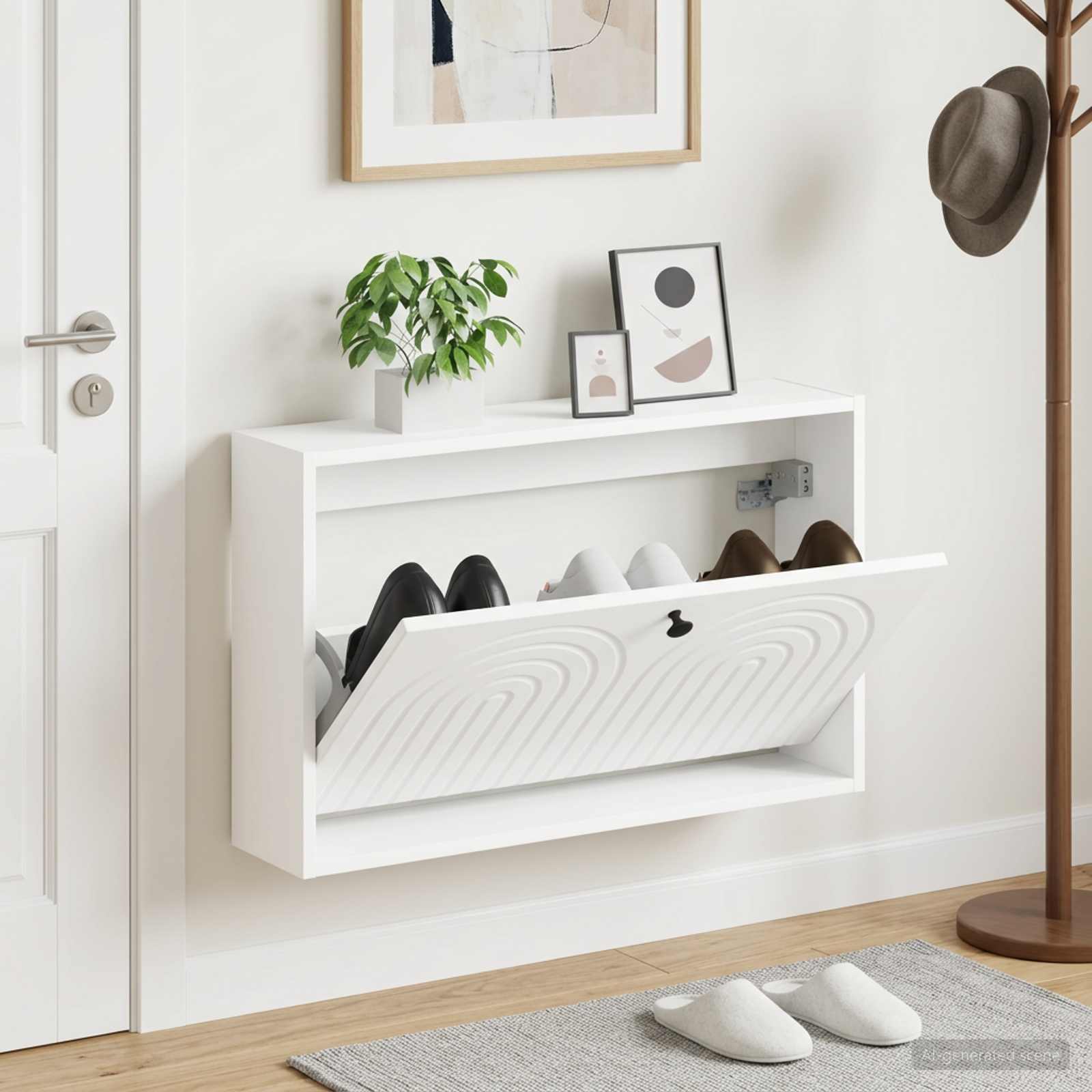 Seinale kinnitatav jalanõude kapp ALKMAAR 71 x 17 x 43 cm Valge
