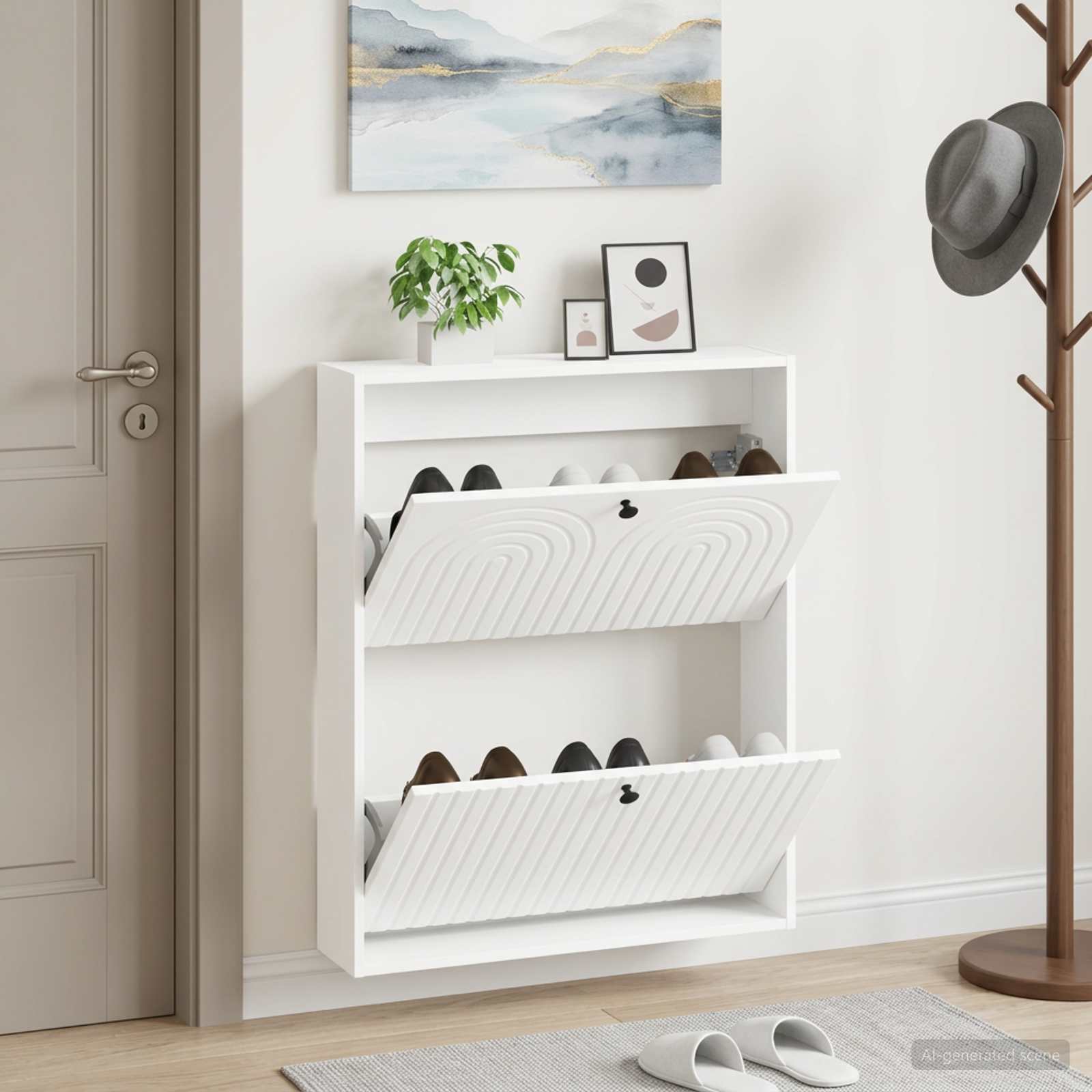 Seinale kinnitatav jalanõude kapp ALKMAAR 71 x 17 x 86 cm Valge