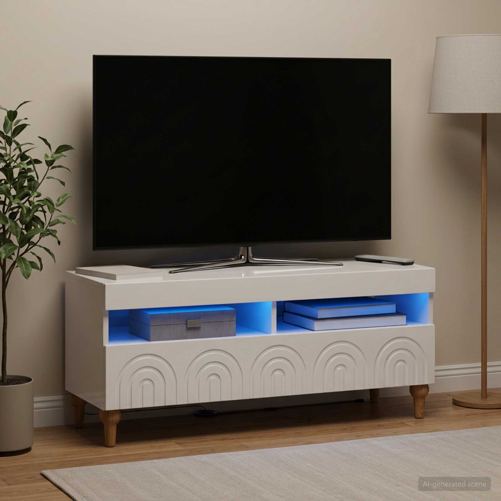 LED TV kapp ALKMAAR 100 x 35 x 43 cm Kõrgläikega valge