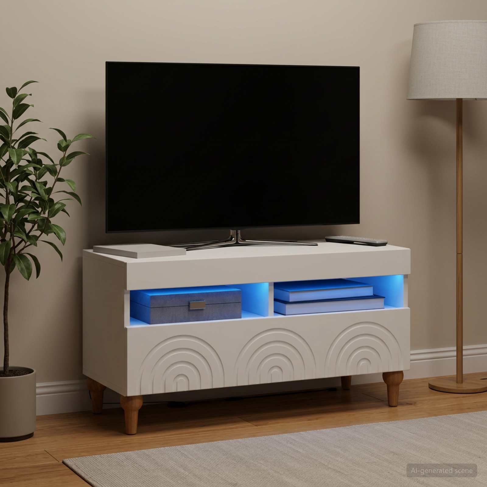 LED TV kapp ALKMAAR 81 x 35 x 43 cm Valge Tehispuit