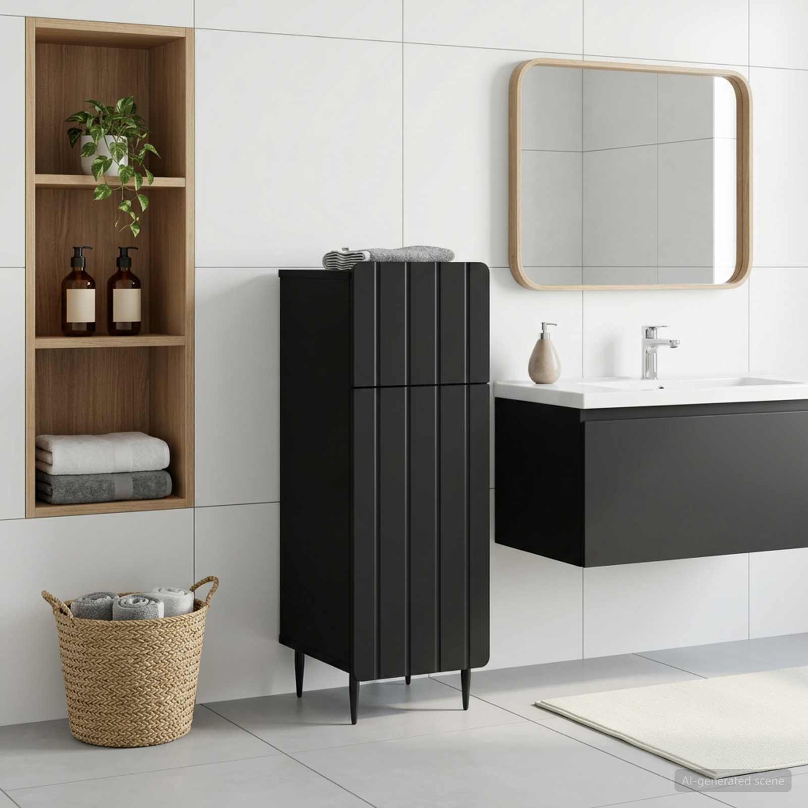 Vannitoa hoiukapp ZWOLLE Must 30 x 31 x 79,5 cm Tehispuit