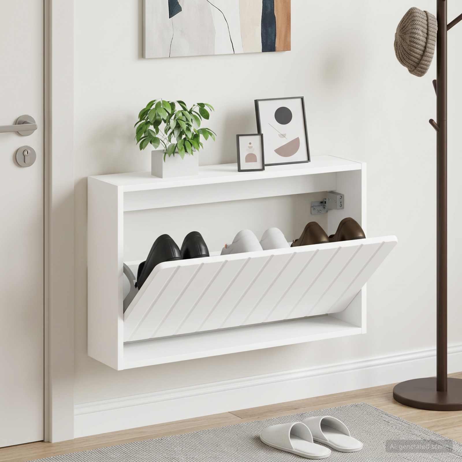 Seinale kinnitatav jalanõude kapp ZWOLLE 71 x 17 x 43 cm Valge