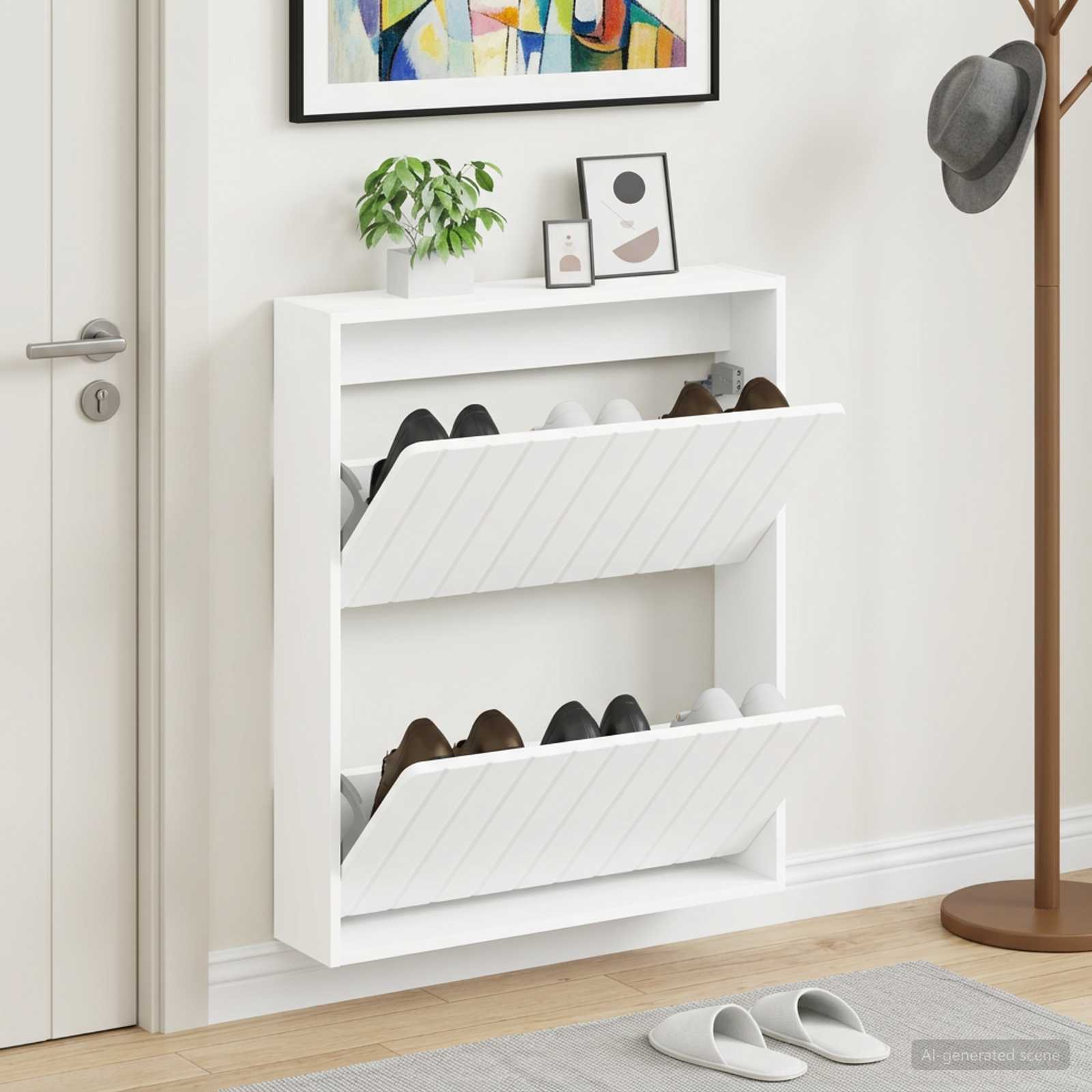 Seinale kinnitatav jalanõude kapp ZWOLLE 71 x 17 x 86 cm Valge