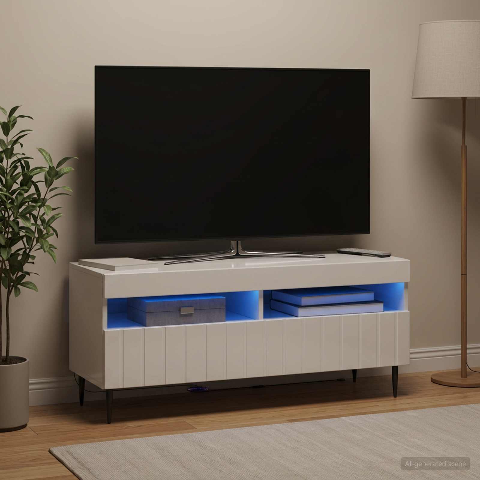 LED TV kapp ZWOLLE 100 x 35 x 43 cm Kõrgläikega valge Tehispuit