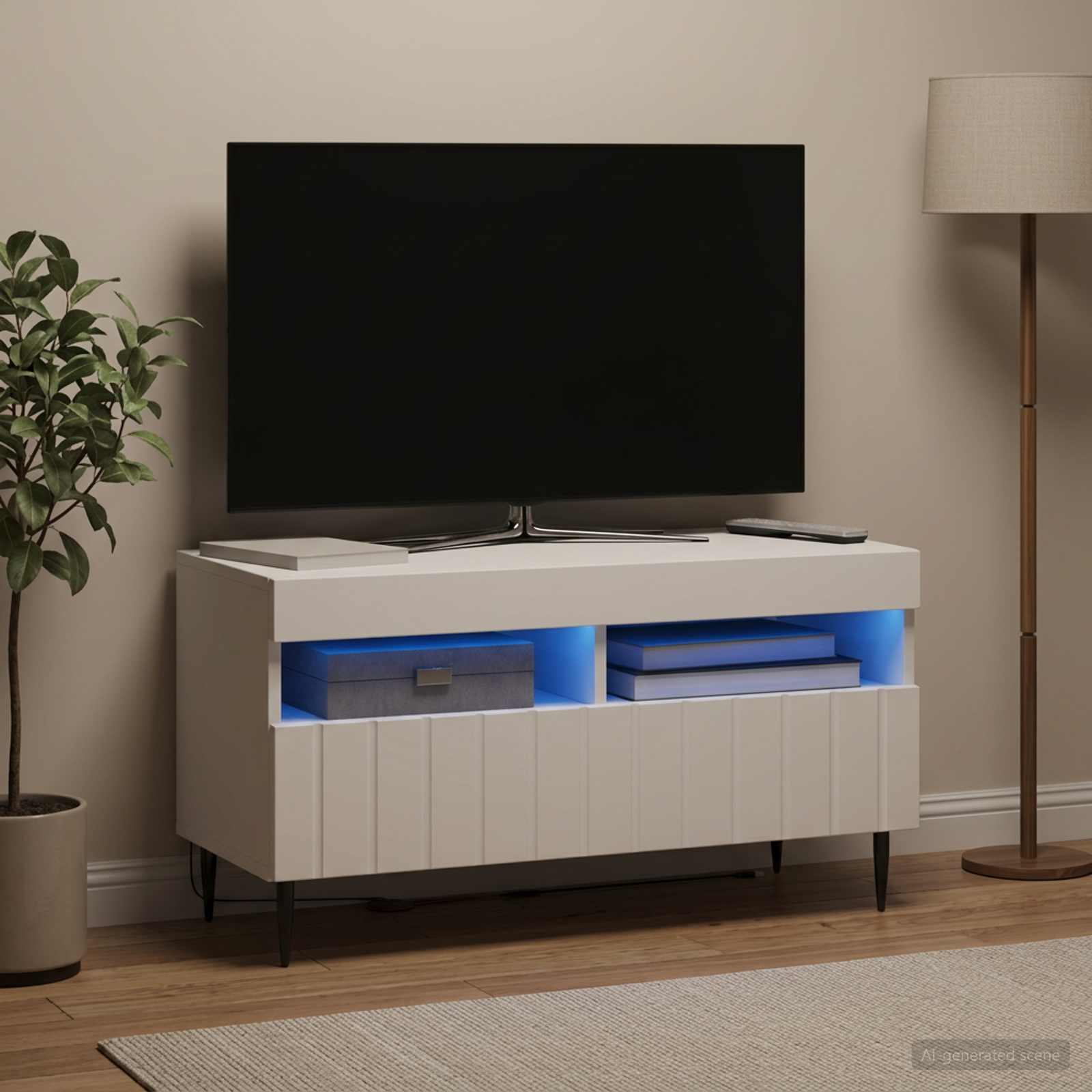 LED TV kapp ZWOLLE 81 x 35 x 43 cm Valge Tehispuit