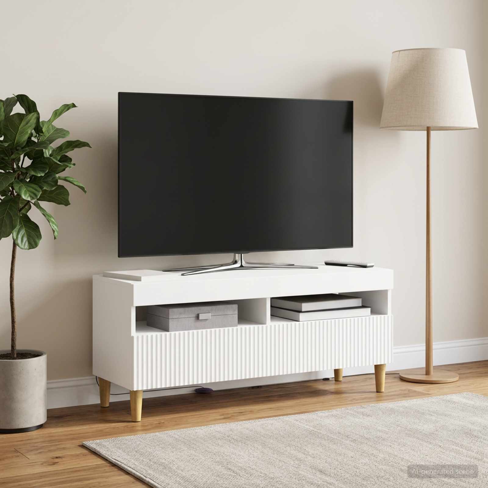 LED TV kapp ARNHEM 100 x 35 x 43 cm Valge Tehispuit