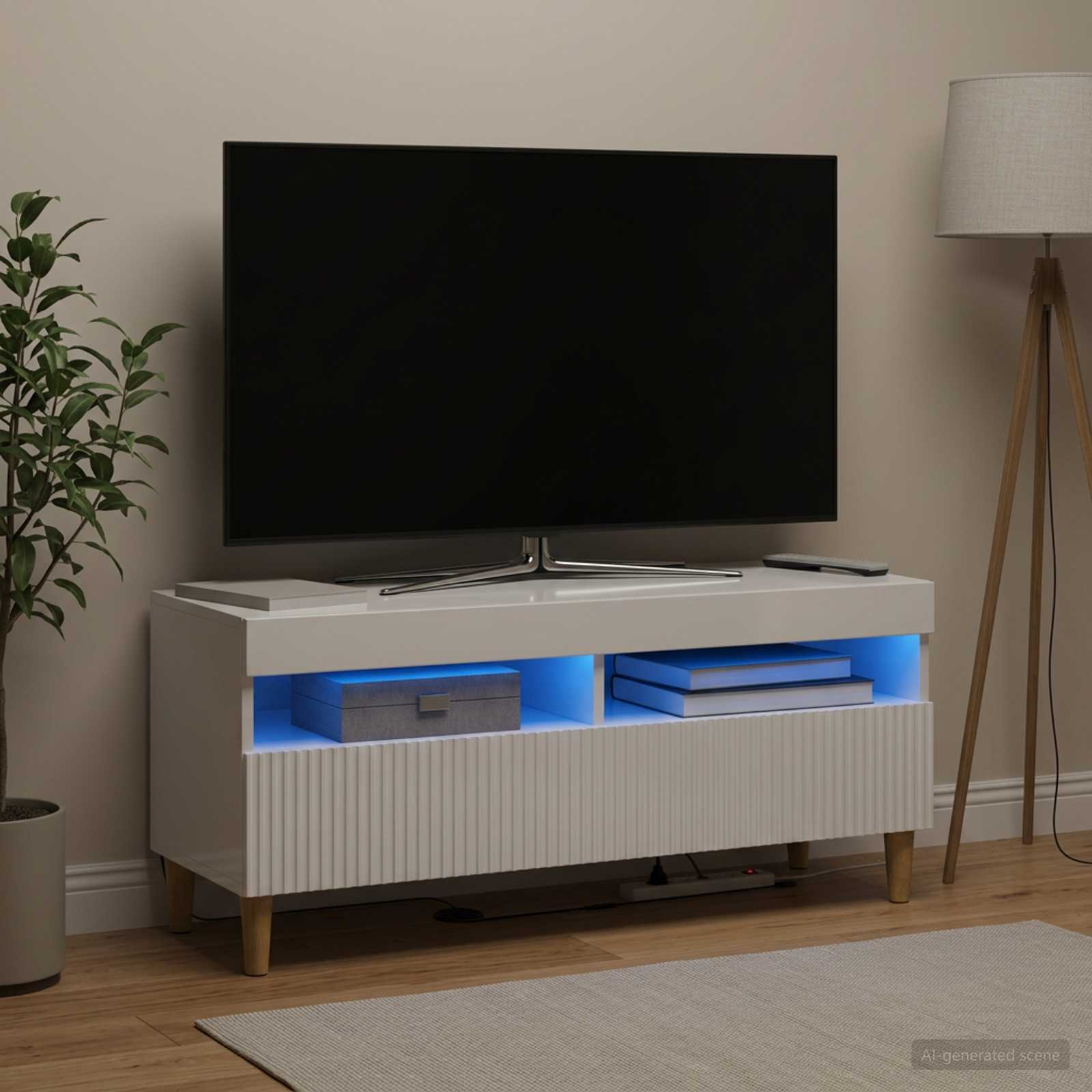 LED TV kapp ARNHEM 100 x 35 x 43 cm Kõrgläikega valge Tehispuit