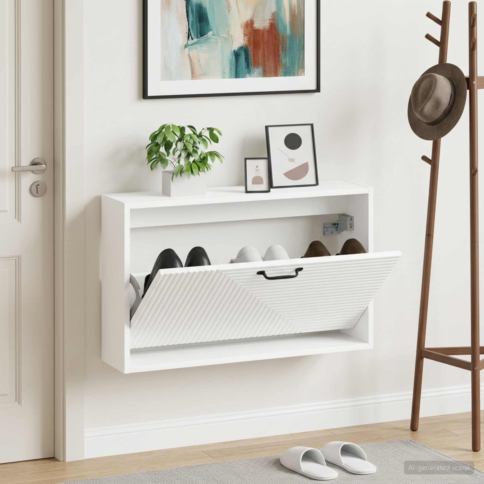 Seinale kinnitatav jalanõude kapp HAARLEM 71 x 17 x 43 cm Valge
