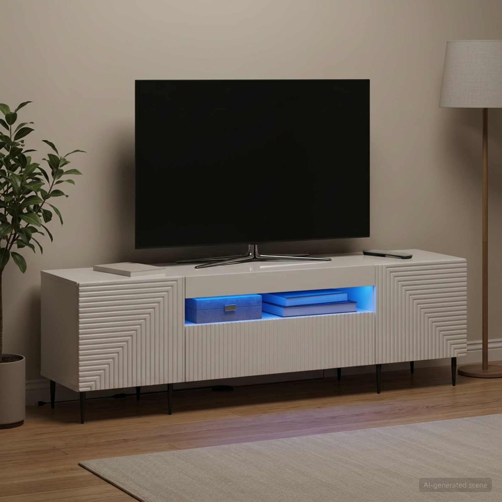 LED TV kapp HAARLEM 153 x 35 x 43 cm Kõrgläikega valge