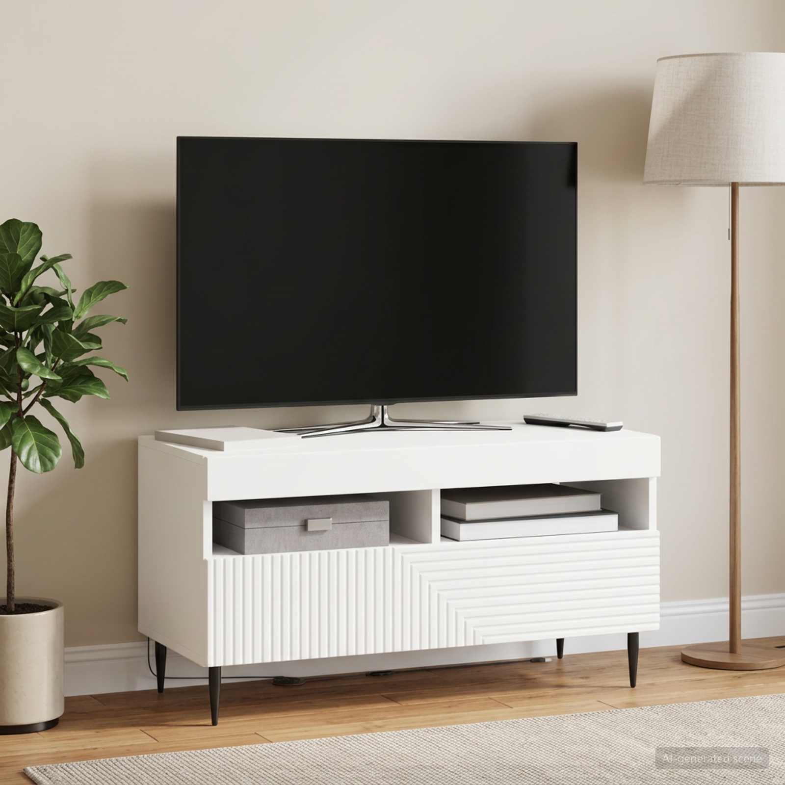 LED TV kapp HAARLEM 81 x 35 x 43 cm Valge Tehispuit