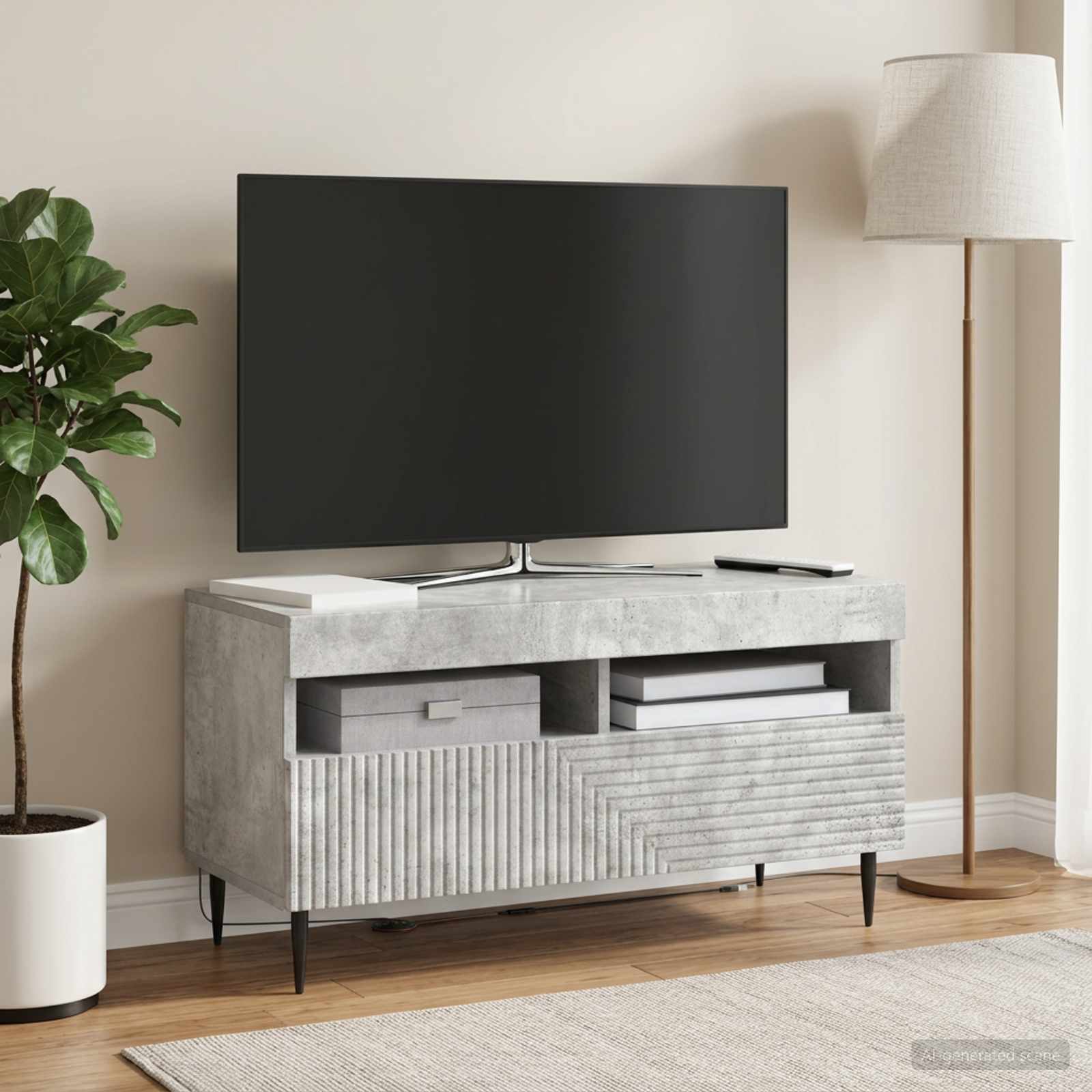 LED TV kapp HAARLEM 81 x 35 x 43 cm Betoonhall Tehispuit