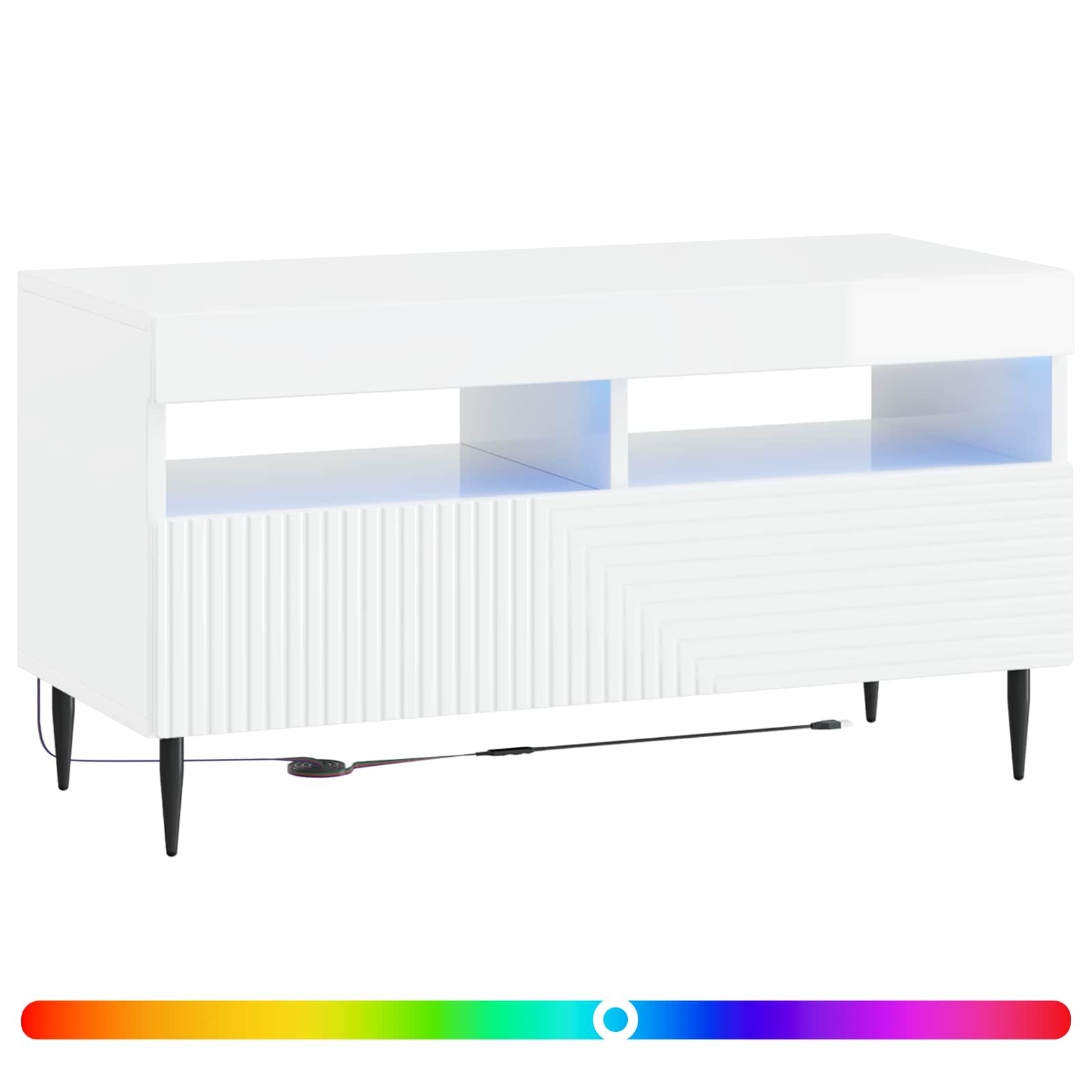 LED TV kapp HAARLEM 81 x 35 x 43 cm Kõrgläikega valge Tehispuit