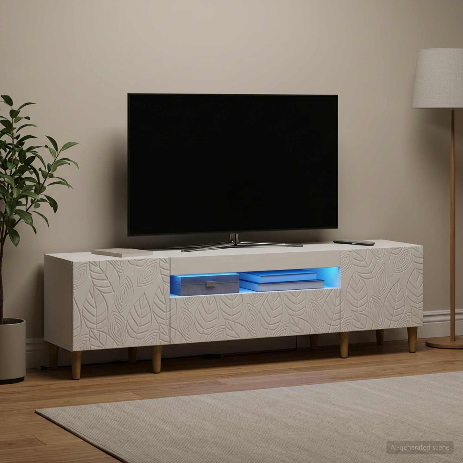 LED TV kapp DELFT 153 x 35 x 43 cm Valge Tehispuit