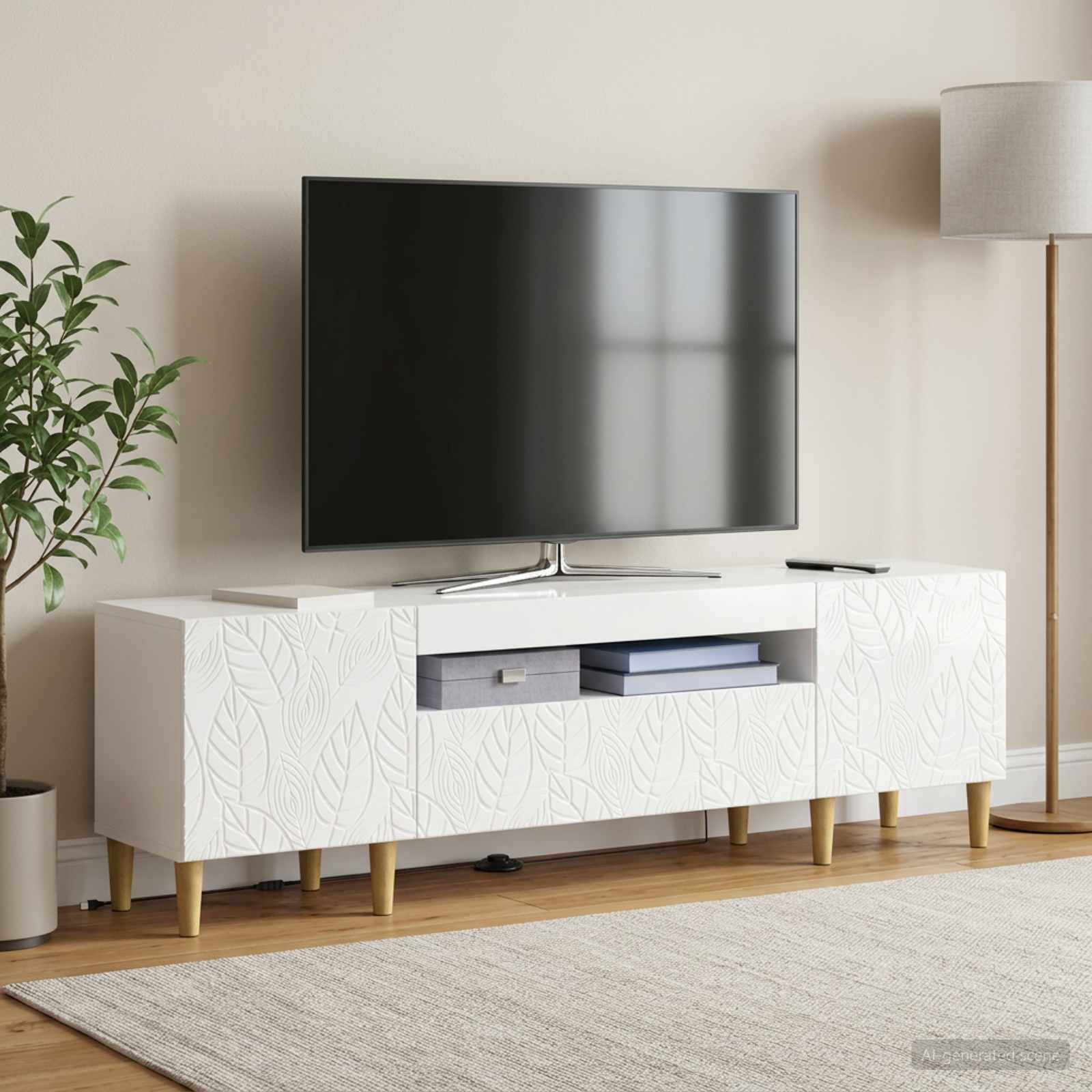 LED TV kapp DELFT 153 x 35 x 43 cm Kõrgläikega valge Tehispuit