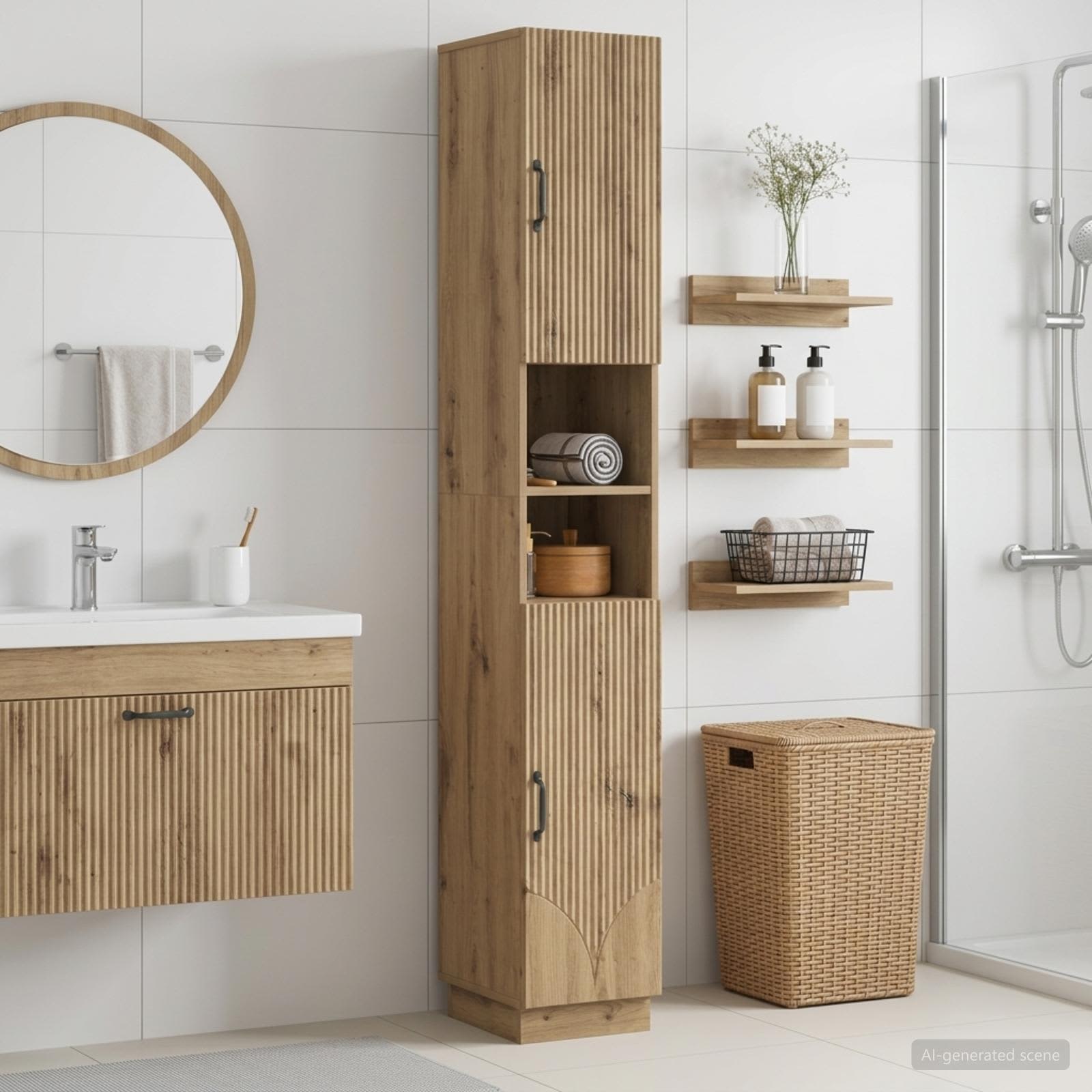 Vannitoa kapp avatud riiuliga HOORN Artisan tamm