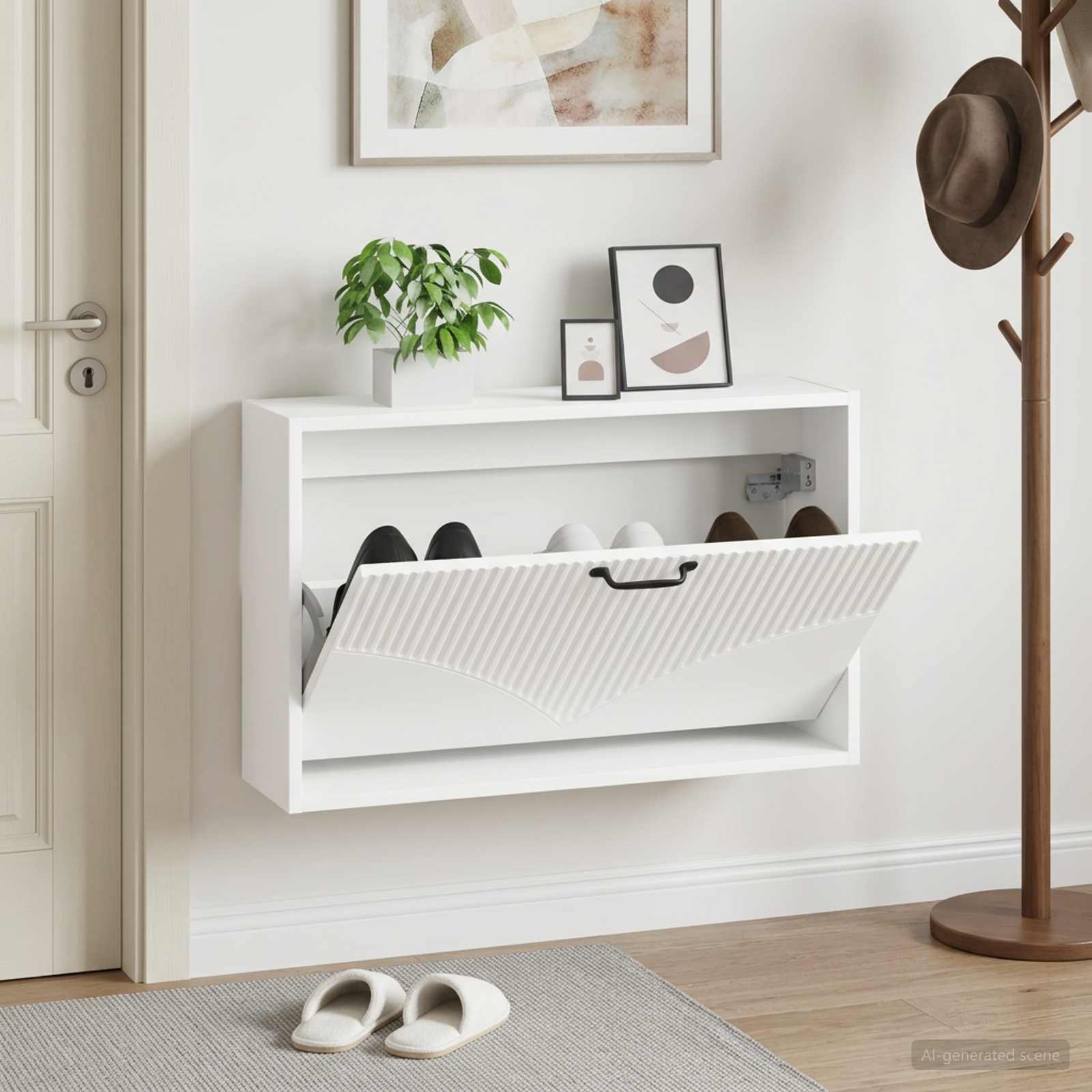 Seinale kinnitatav jalanõude kapp HOORN 71 x 17 x 43 cm Valge