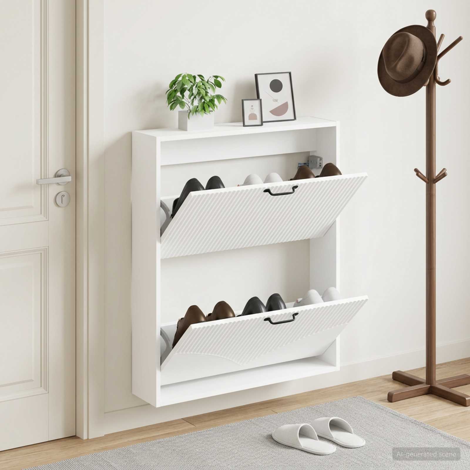 Seinale kinnitatav jalanõude kapp HOORN 71 x 17 x 86 cm Valge