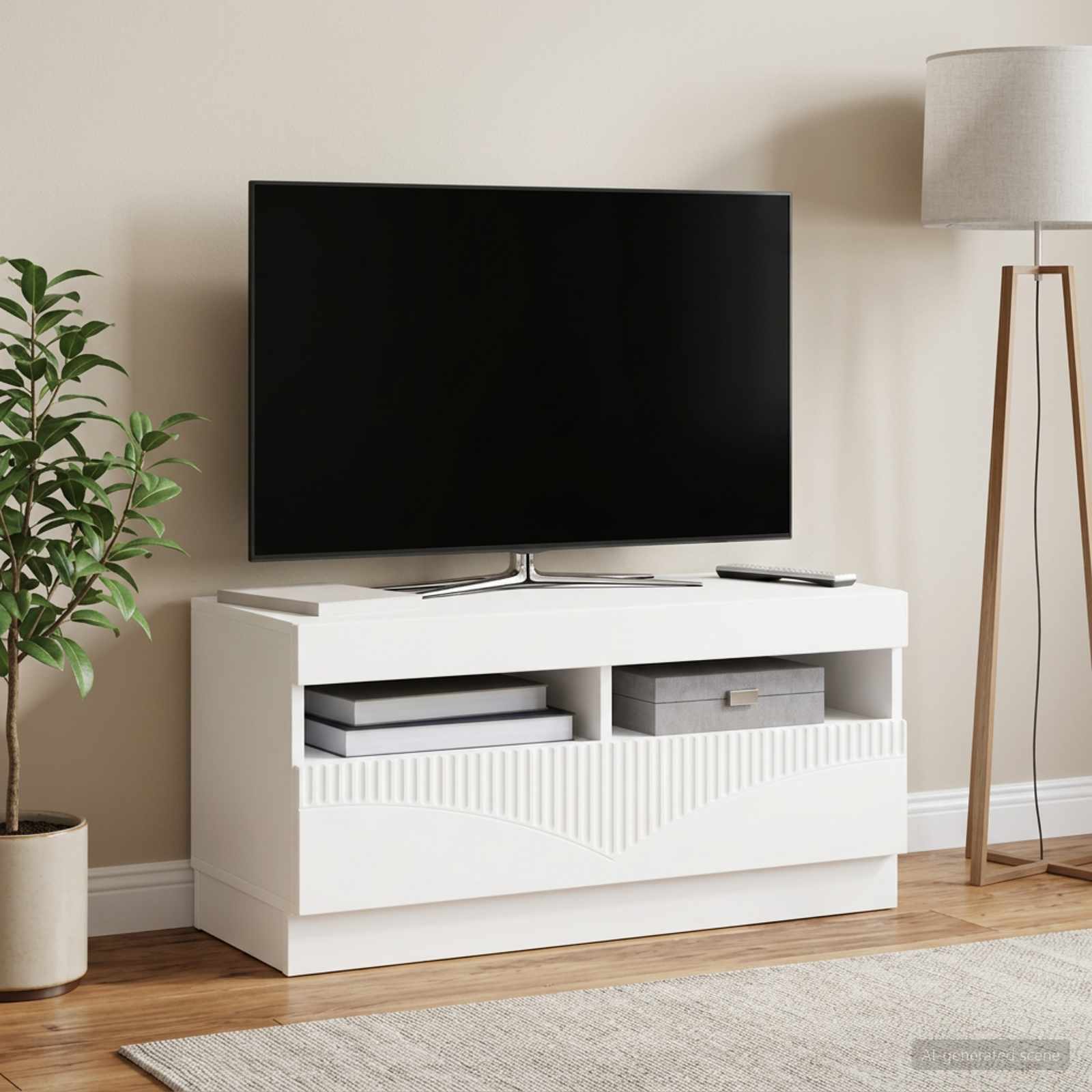 LED TV kapp Valge Tehispuit