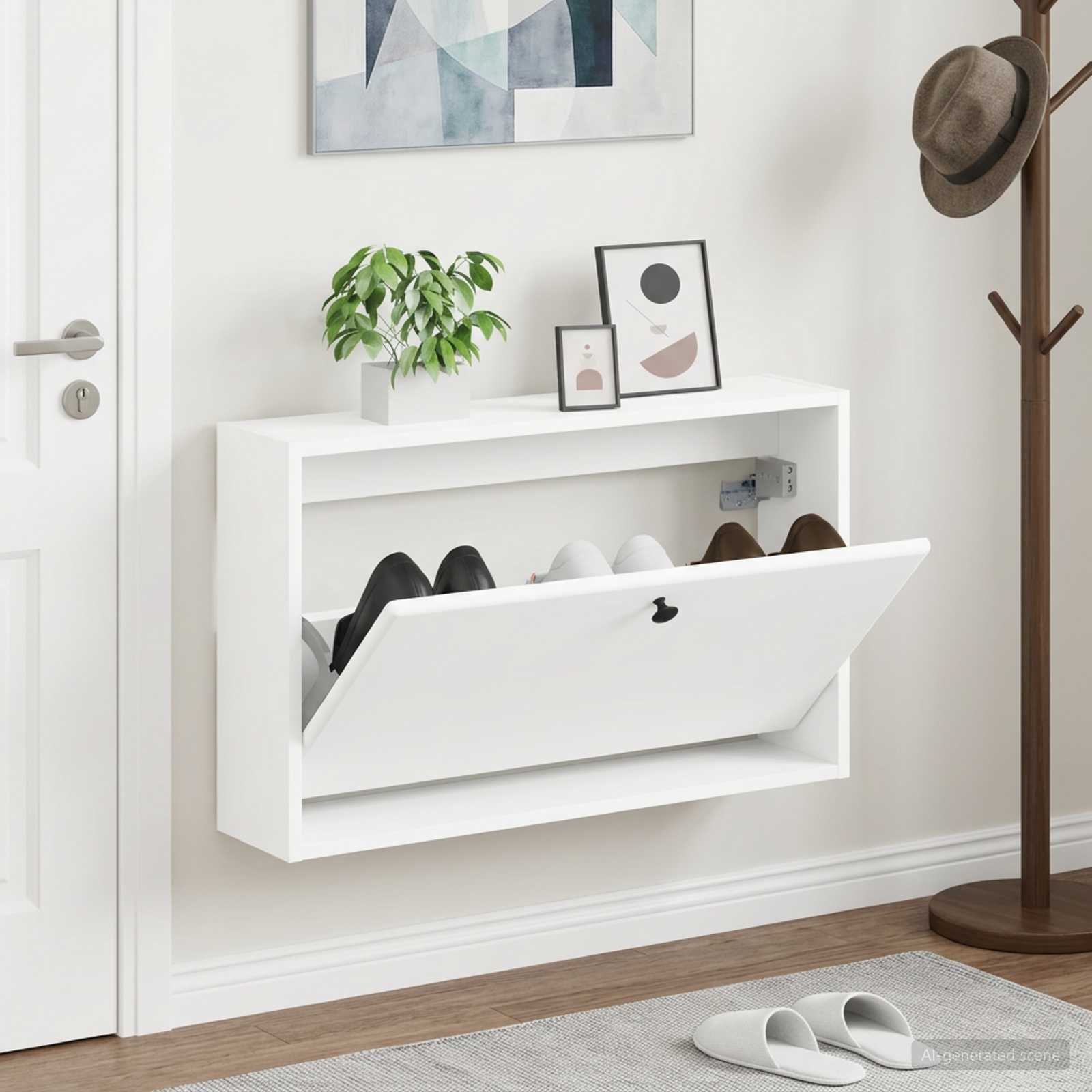 Seinale kinnitatav jalanõude kapp BREDA 71 x 17 x 43 cm Valge