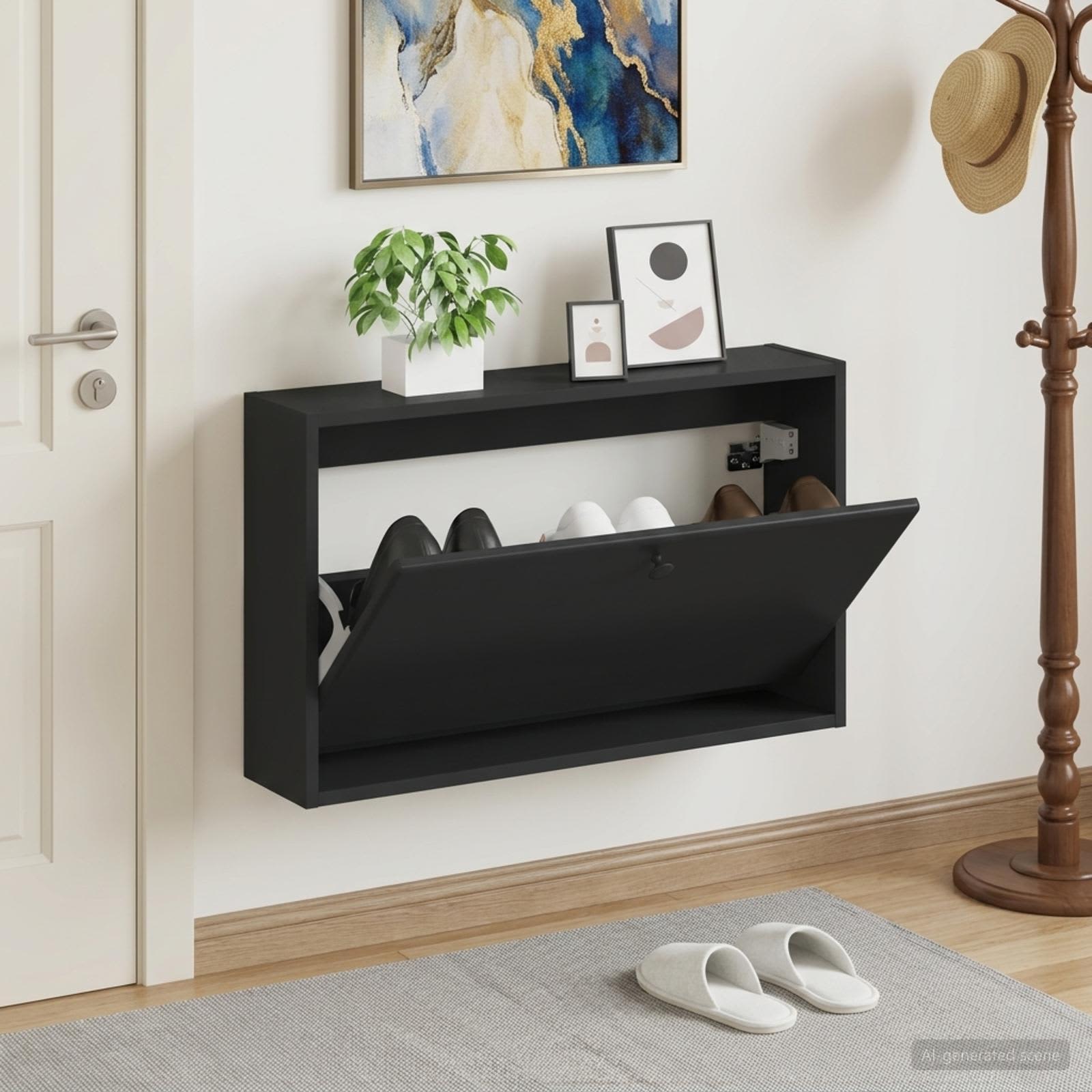 Seinale kinnitatav jalanõude kapp BREDA 71 x 17 x 43 cm Must