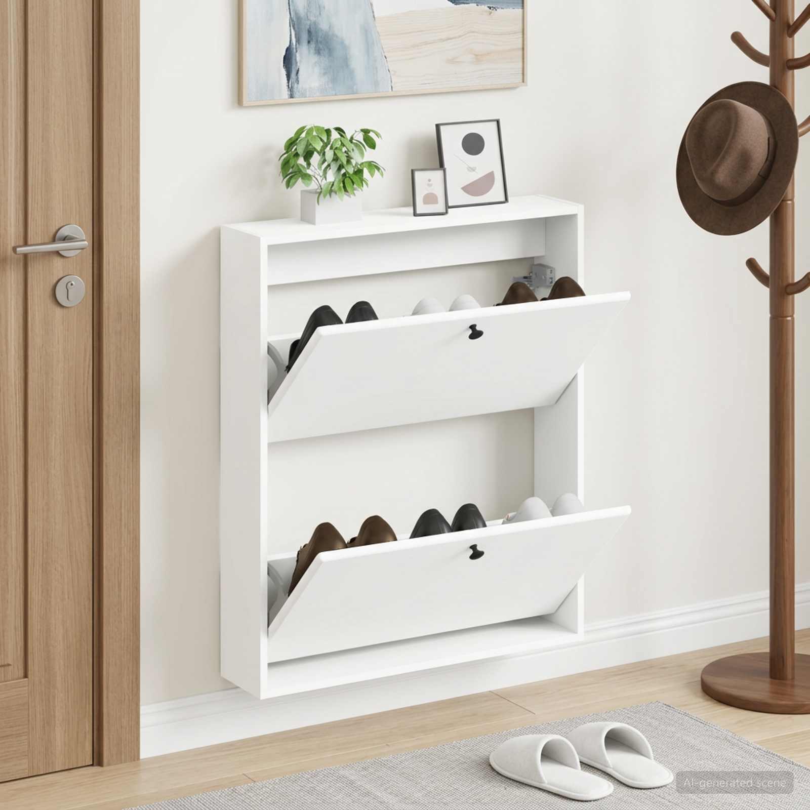 Seinale kinnitatav jalanõude kapp BREDA 71 x 17 x 86 cm Valge