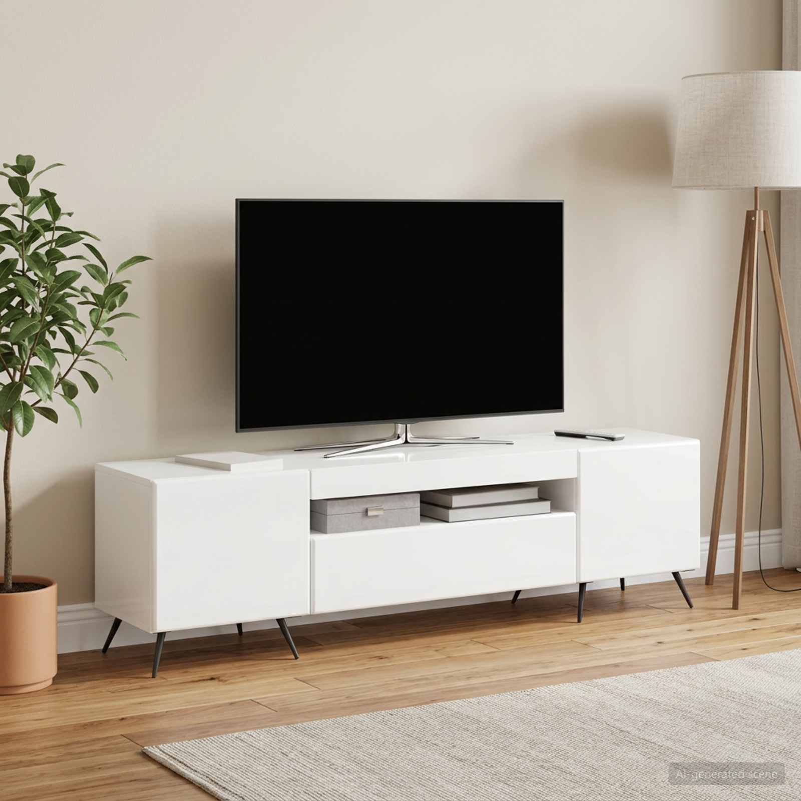 LED TV kapp Kõrgläikega valge Tehispuit