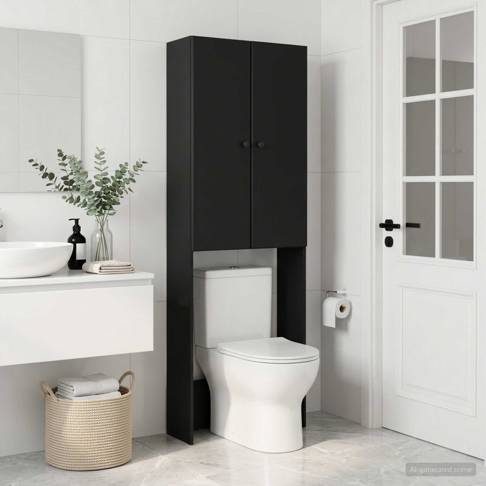 Tualettkabinet BREDA Must 66 x 25,5 x 190 cm Tehispuit