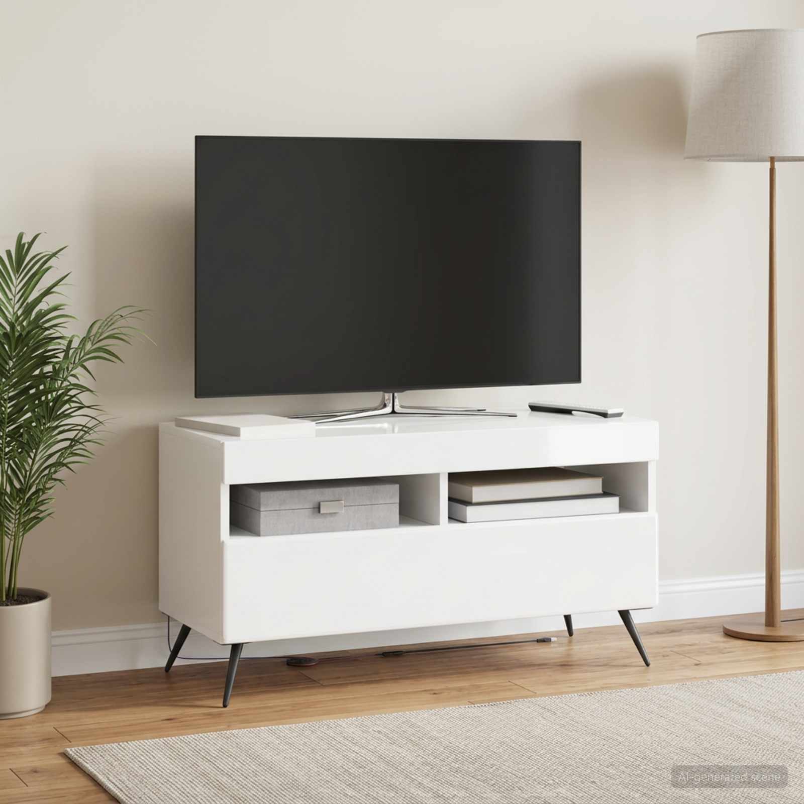 LED TV kapp BREDA Kõrgläikega valge Tehispuit