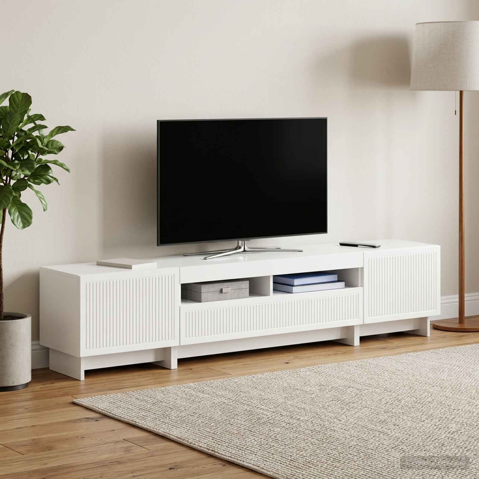 5-osaline LED TV kapp Kõrgläikega valge Tehispuit