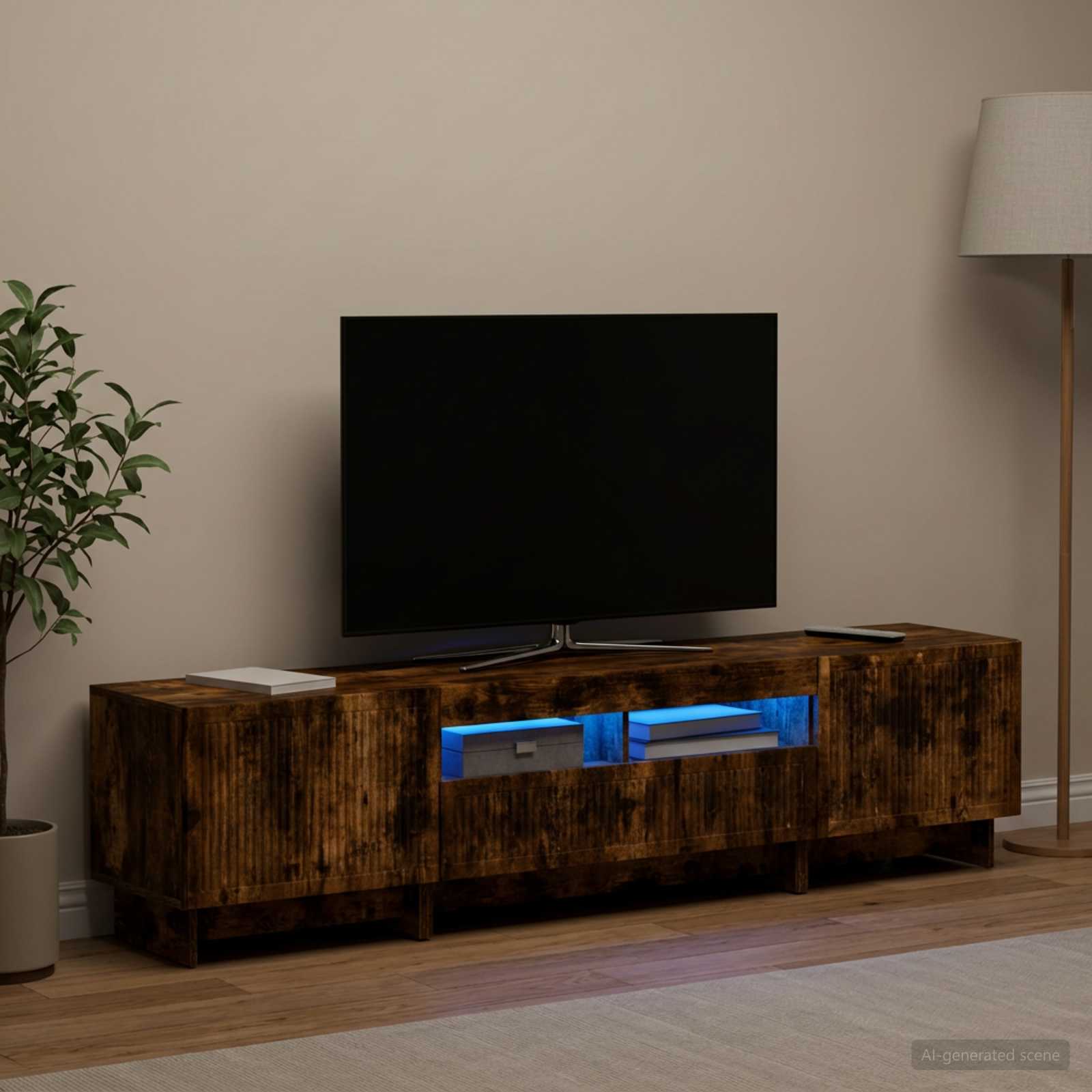 5-osaline LED TV kapp Suitsutatud tamm Tehispuit