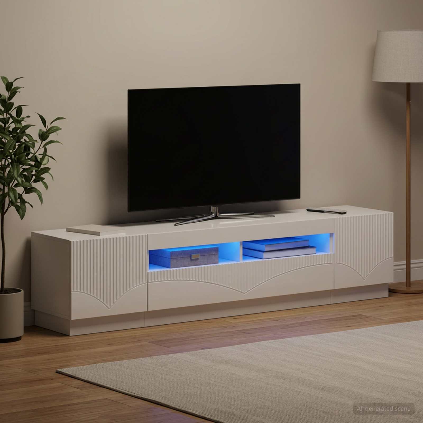 LED TV kapp HOORN 3 tk Kõrgläikega valge Tehispuit