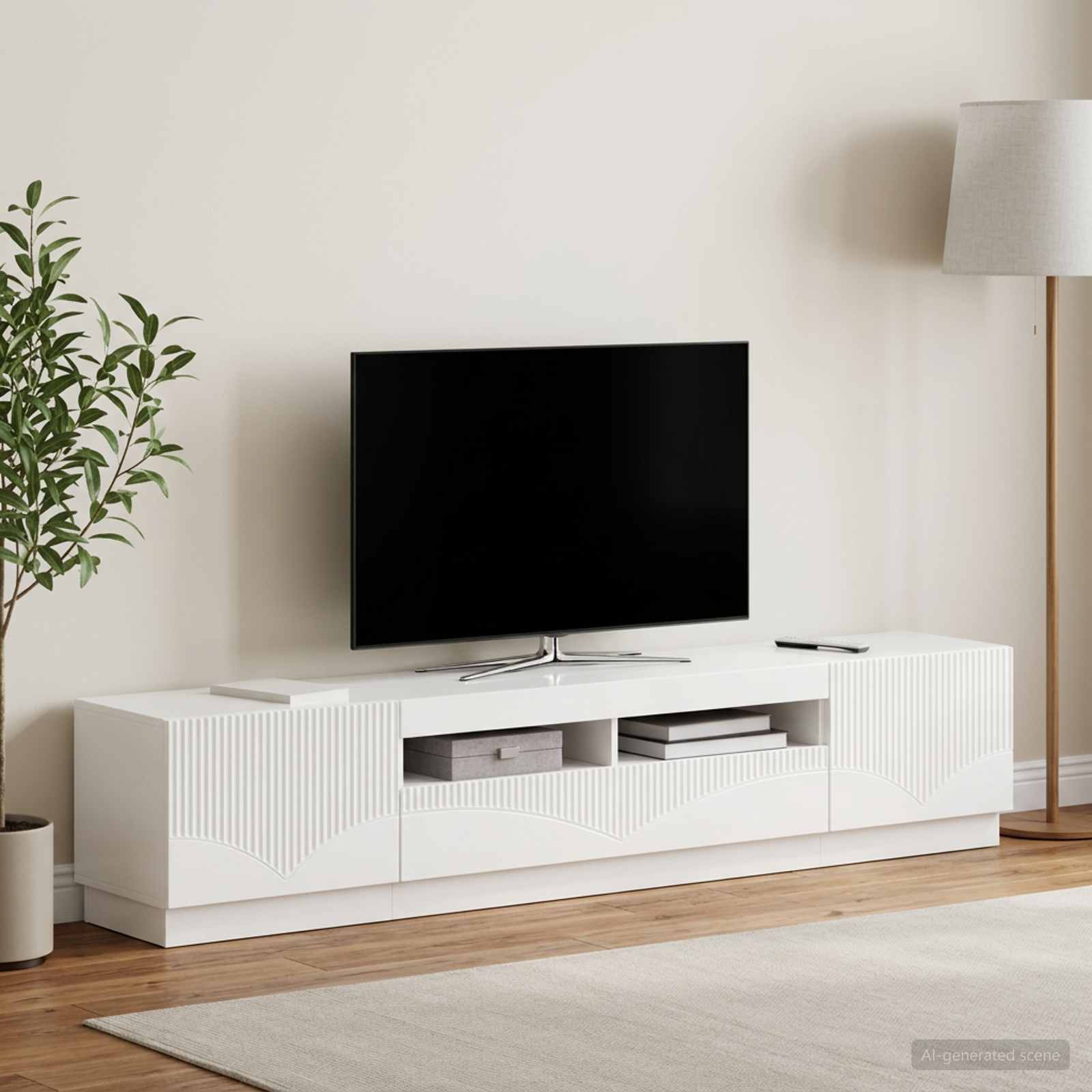 LED TV kapp HOORN 3 tk Kõrgläikega valge Tehispuit